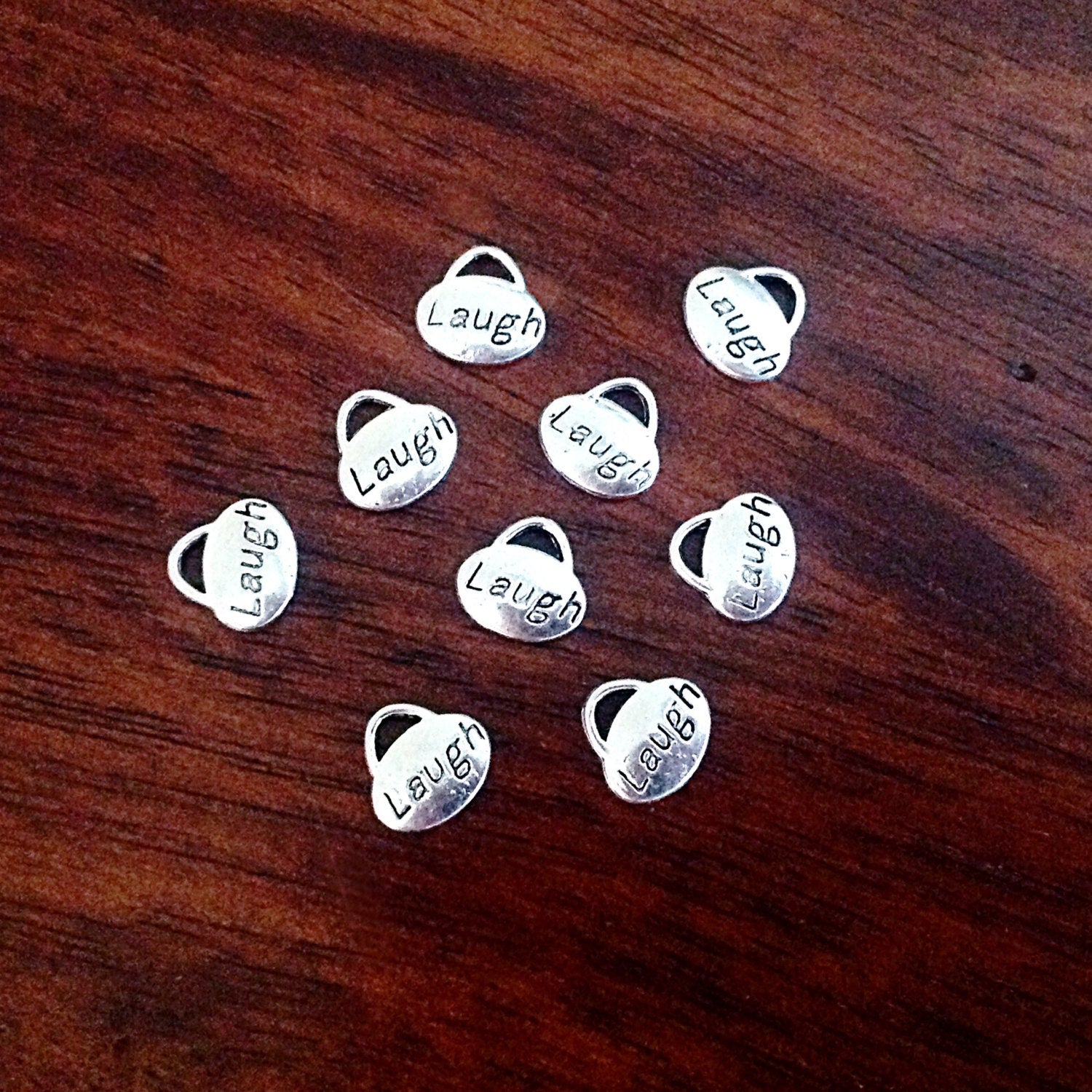 Bulk 20 Laugh Charms, Charms Bulk, Laugh Charms, Double Sided Word Charms, Baby Charms, Findings, Craft and Jewelry Supplies