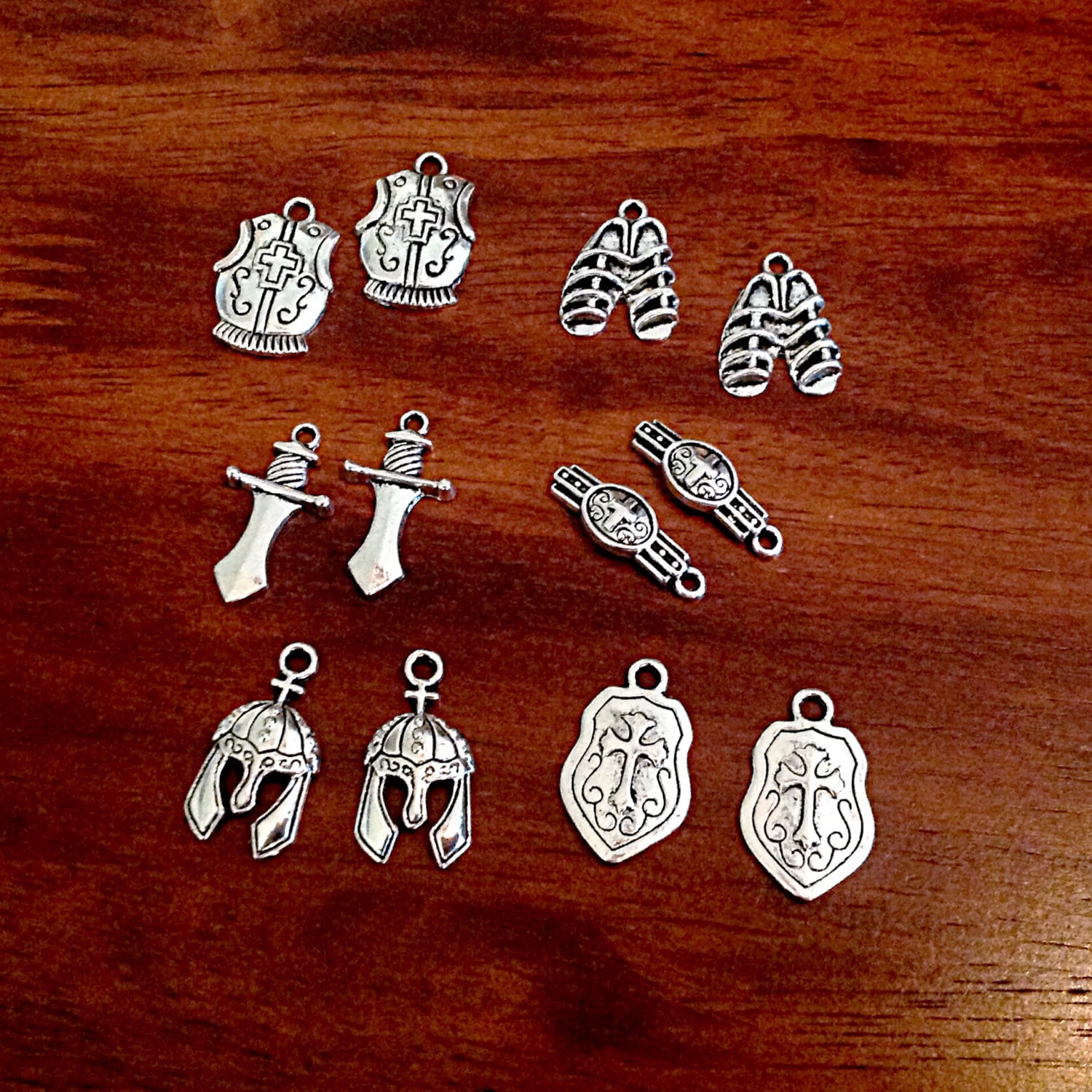 40 sets, Armor of God Charm Sets, Full Armor Of God Charms, 40 each of the Belt, Shield, Breastplate, Helmet, Sword, Shoe