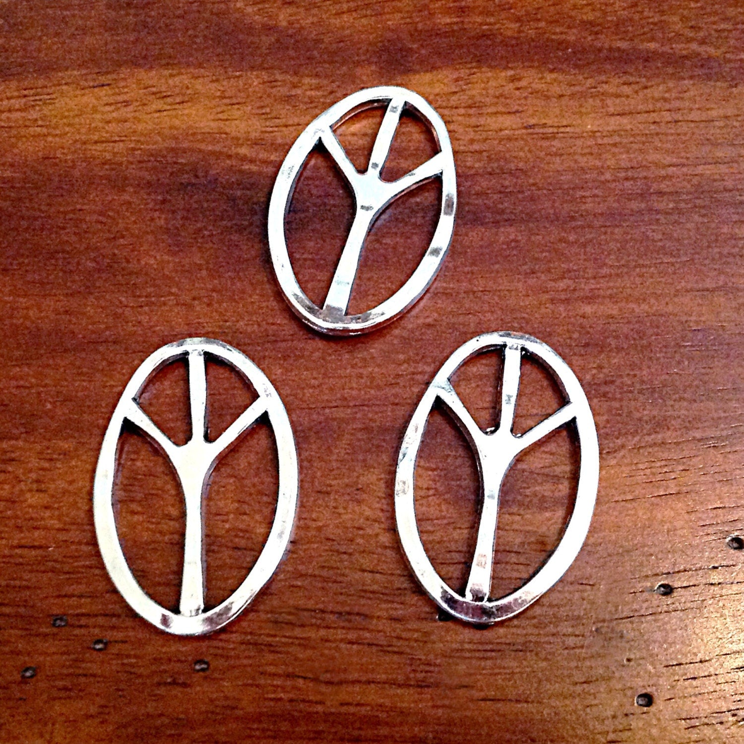 3 Peace Sign Pendants, Silver Peace Connector Pendants, Yoga Charms, Zen Charms, Love and Peace, Large Peace Sign Connector Charms, Findings