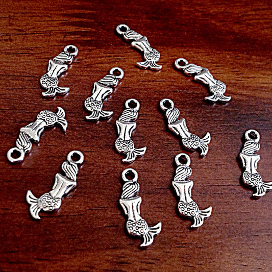 25pcs, Mermiad Charms, Antique Silver Charms, Silver Mermaid Charms, Double Sided Mermaid Charms, Fish Charms, Crafts and Jewelry Supplies