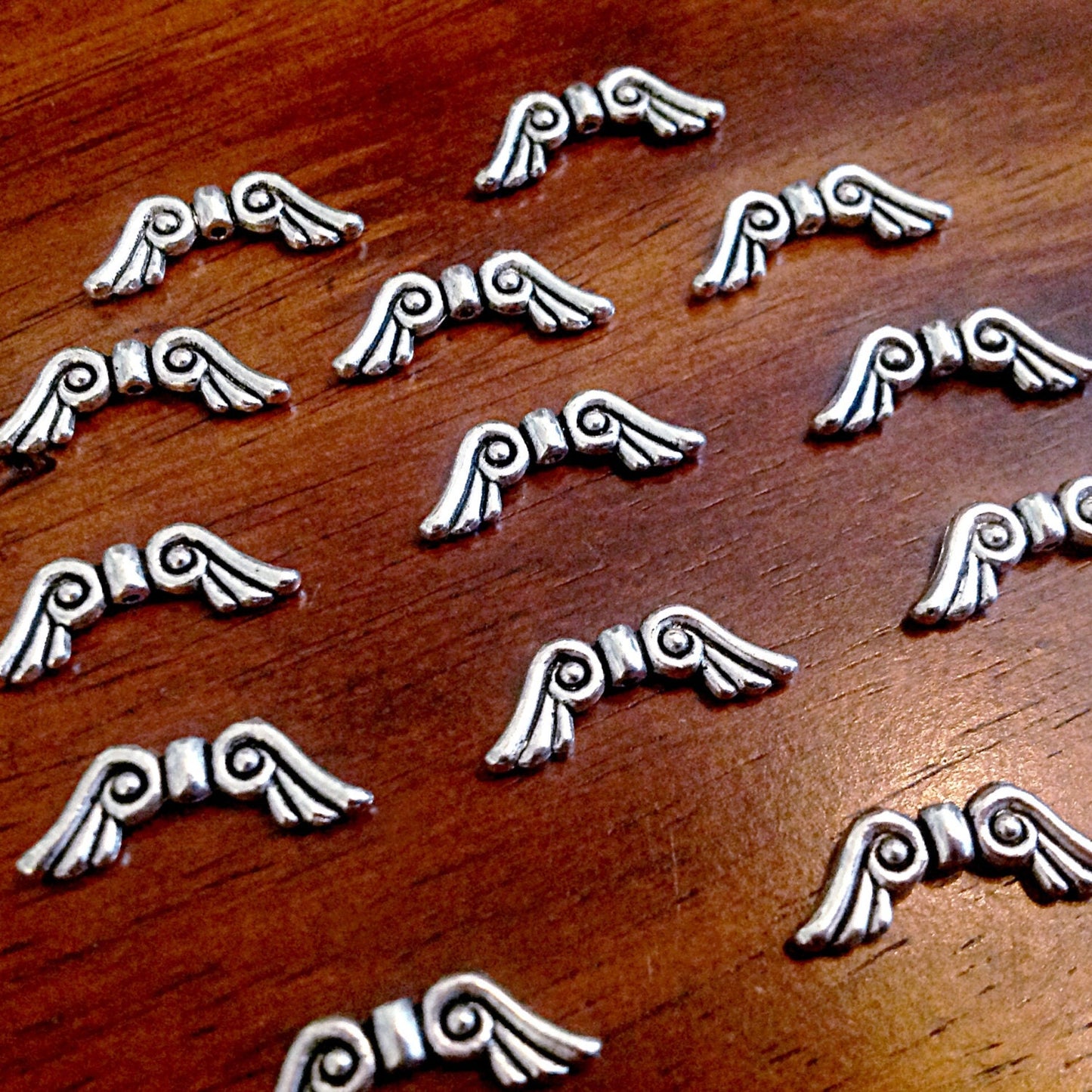 Bulk 25 Angel Wing Charms, 21mm, Antique Silver, Silver Wing Charms, Findings, Connector Charms, Double Sided, Craft and Jewelry Supplies