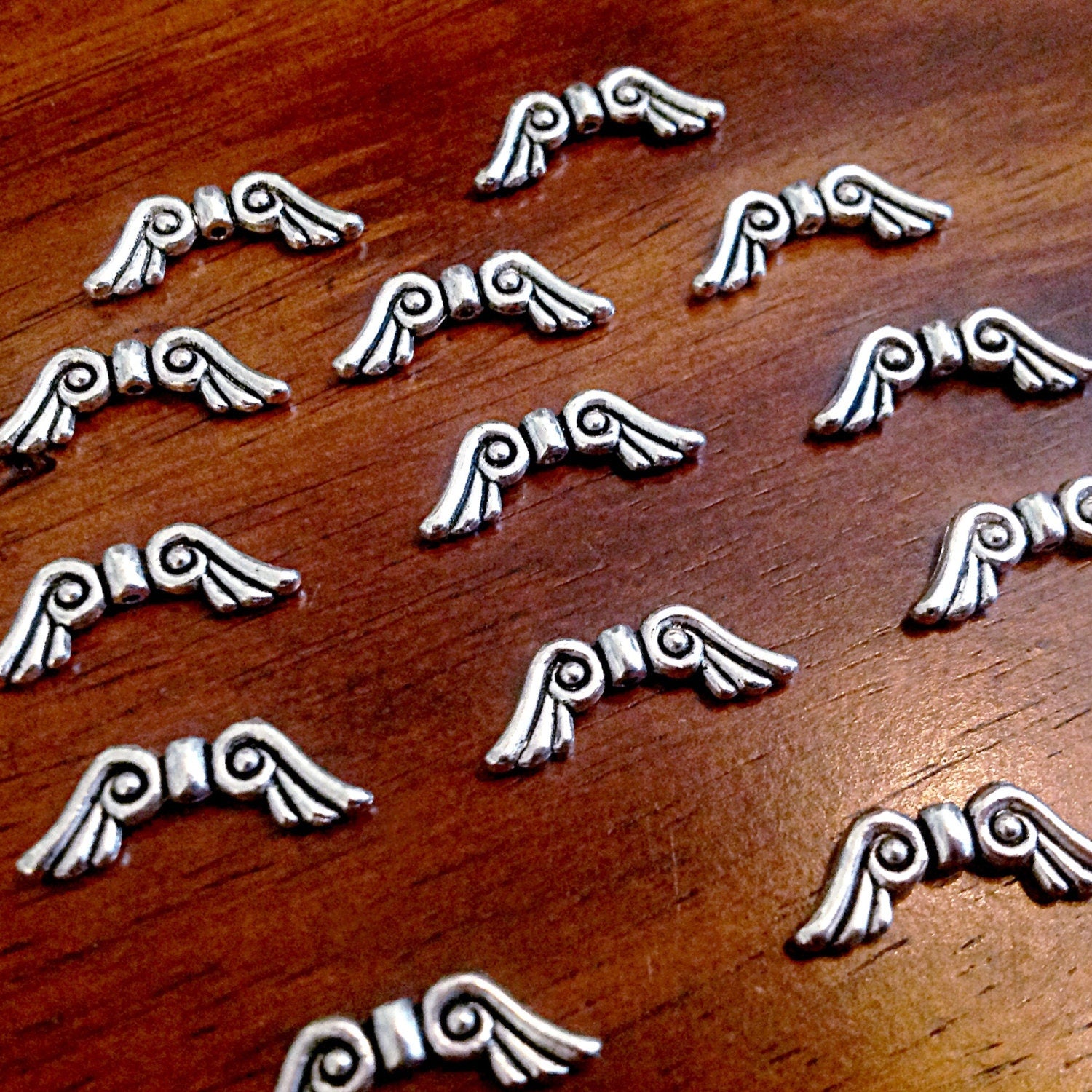 Bulk 25 Angel Wing Charms, 21mm, Antique Silver, Silver Wing Charms, Findings, Connector Charms, Double Sided, Craft and Jewelry Supplies