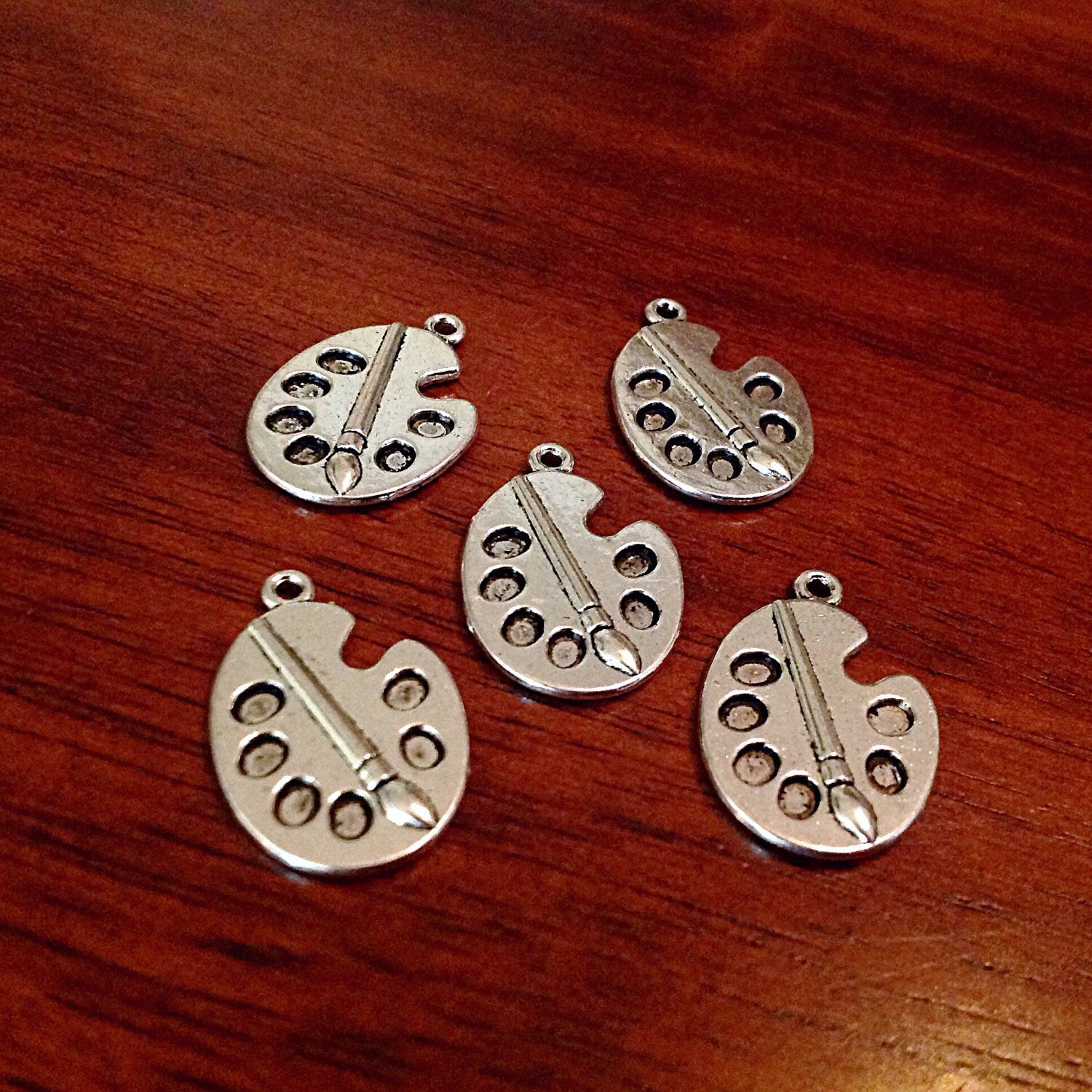 15pcs, Paint Palette Charms, Artist Charms, Antique Silver Charms, Paintbrush Charms, Paint Palette Pendants, Six Well Paint Palette Charms