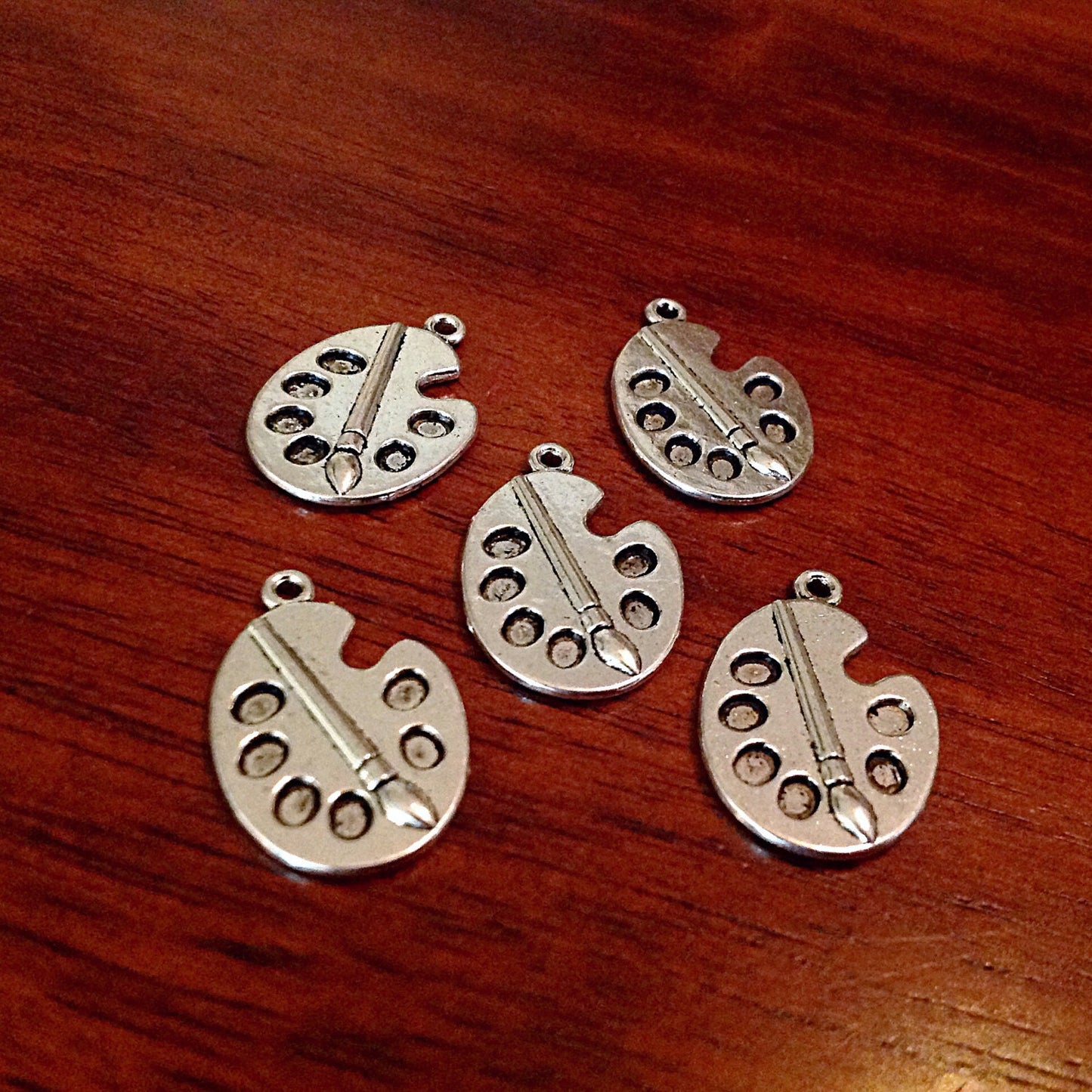 7pcs, Paint Palette Charms, Artist Charms, Antique Silver Charms, Paintbrush Charms, Paint Palette Pendants, Six Well Paint Pallet Charms