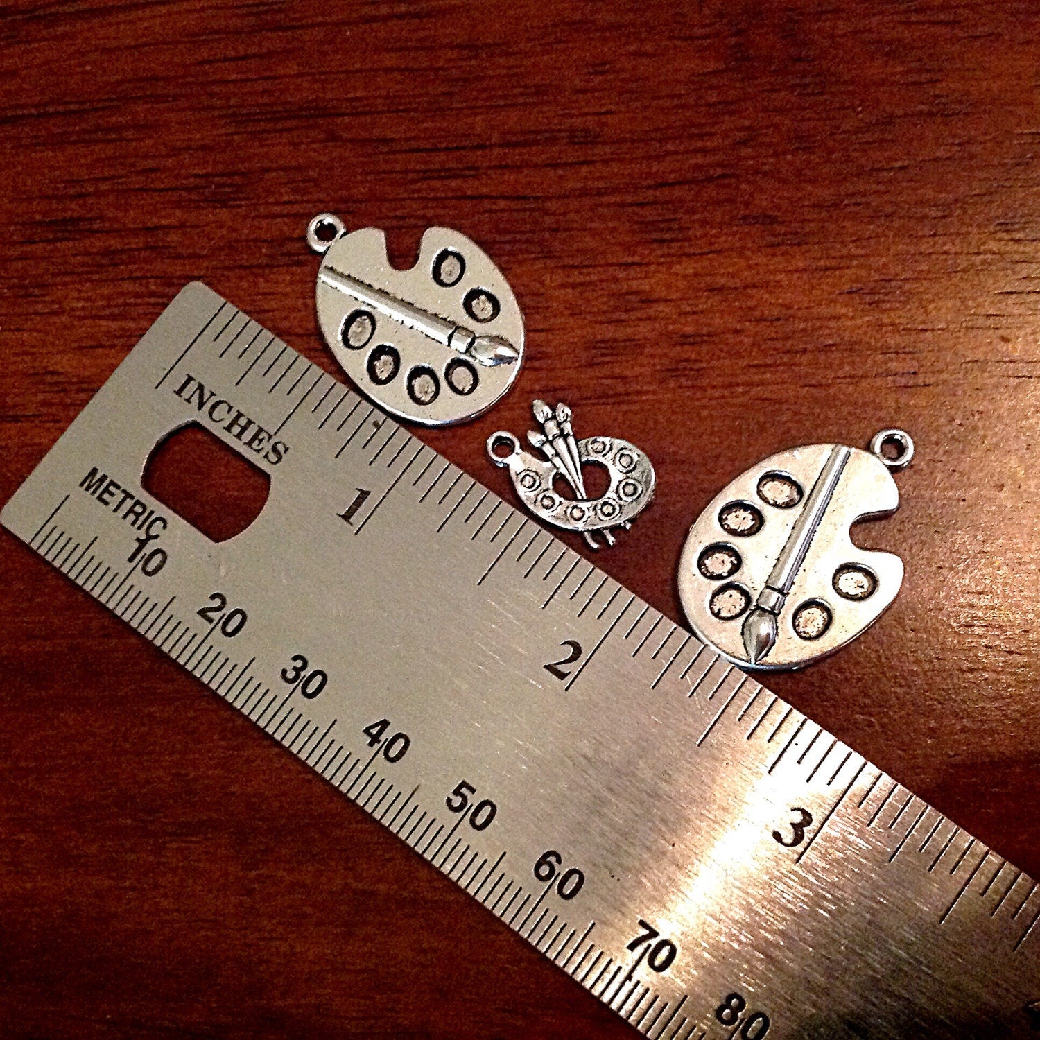 7pcs, Paint Palette Charms, Artist Charms, Antique Silver Charms, Paintbrush Charms, Paint Palette Pendants, Six Well Paint Pallet Charms