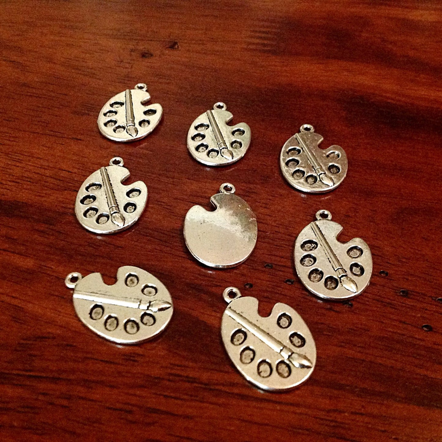 7pcs, Paint Palette Charms, Artist Charms, Antique Silver Charms, Paintbrush Charms, Paint Palette Pendants, Six Well Paint Pallet Charms