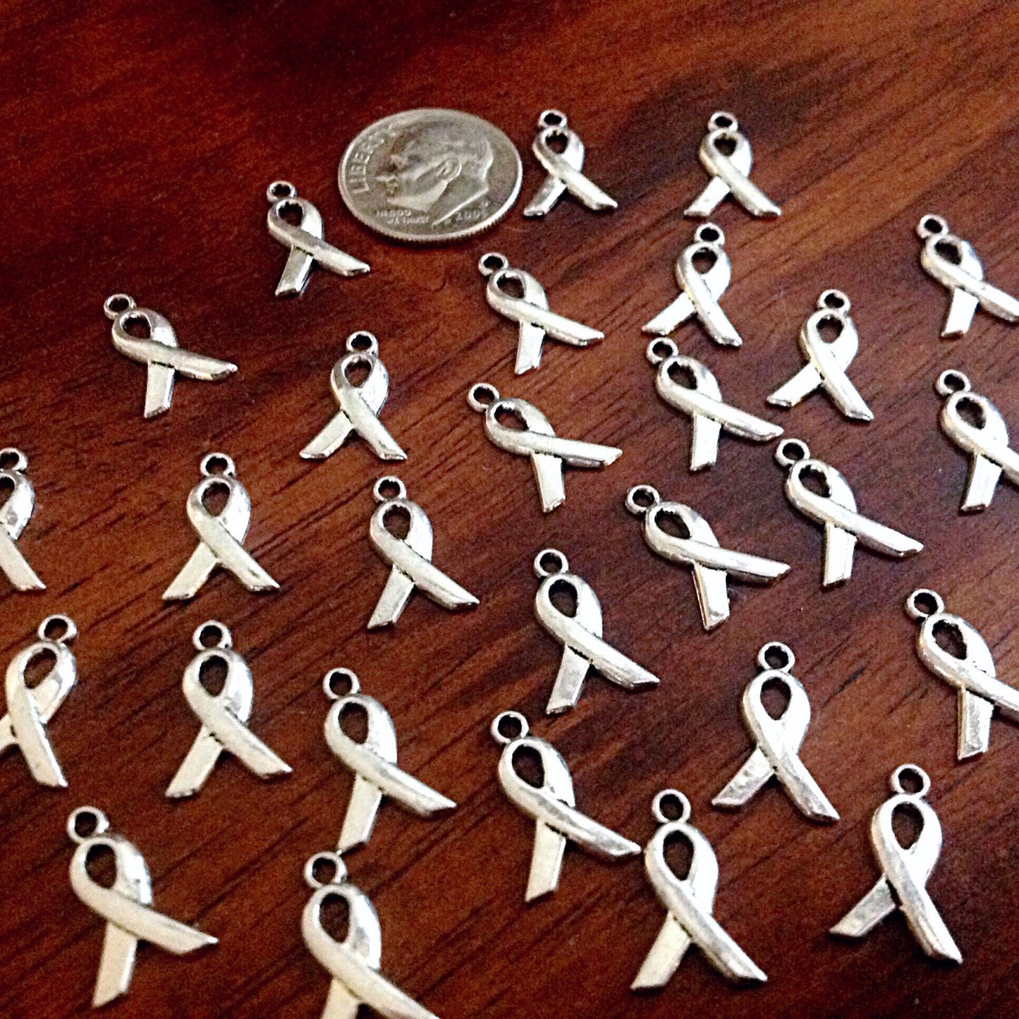 25pcs, Tiny Ribbon Charms, Antique Silver Charms, Ribbon Charms, Hope Ribbon Charms, Awareness Charms, Jewelry and Craft Supplies, Findings
