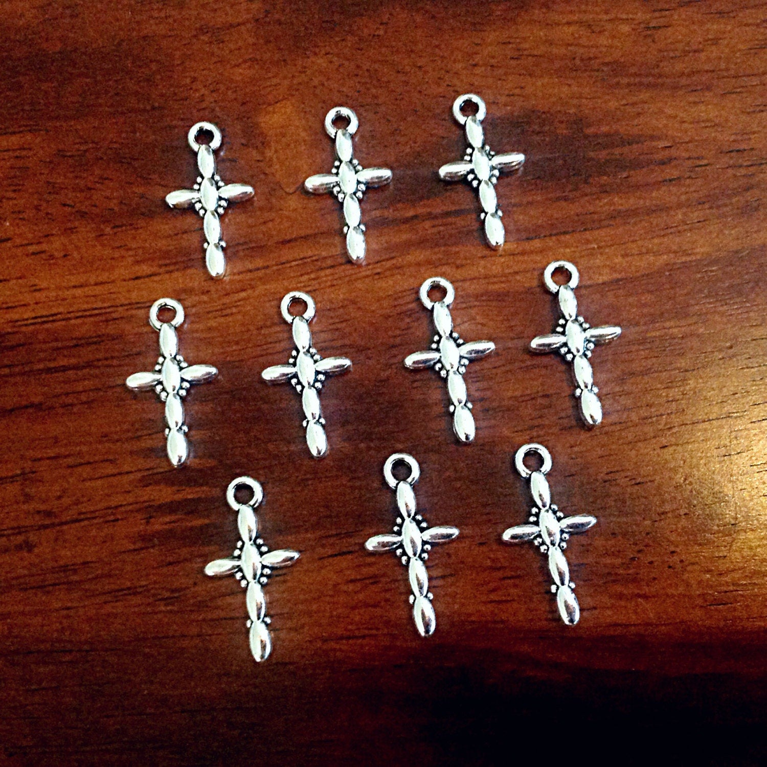 15 Silver Cross Charms, Antique Silver Charms, Cross Charms, Rosary Cross Charms, Double Sided Cross Charms, Fancy Cross Charms, Findings