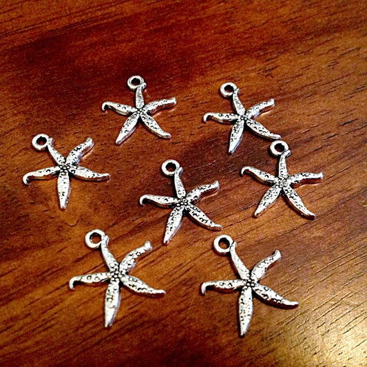 25pcs, Starfish Charms, Antique Silver Charms, Starfish, Star Fish Charms, Sea Shell Charms, Beach Charms, Jewelry and Craft Supplies