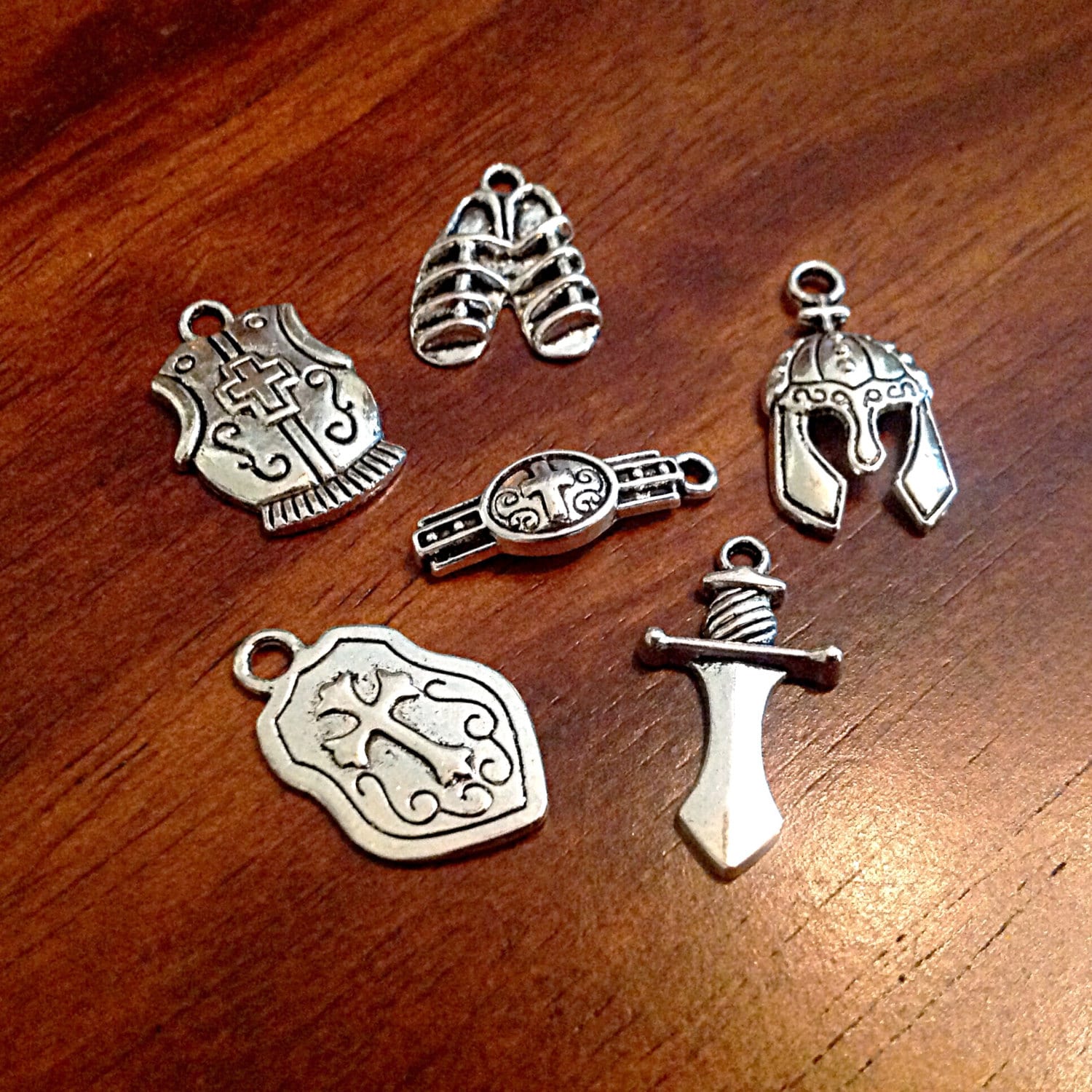 30 sets, Armor of God Charm Sets, Full Armor Of God Charms, 30 each of the Belt, Shield, Breastplate, Helmet, Sword, Shoes