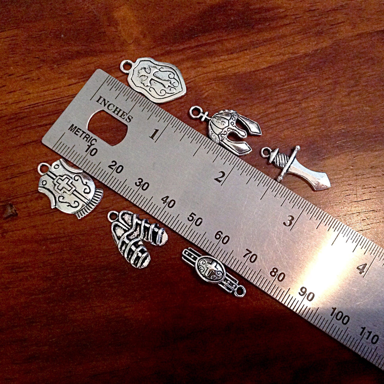 5 sets, Armor of God Charm Sets, Full Armor Of God Charms, 5 each of the Belt, Shield, Breastplate, Helmet, Sword, Shoes