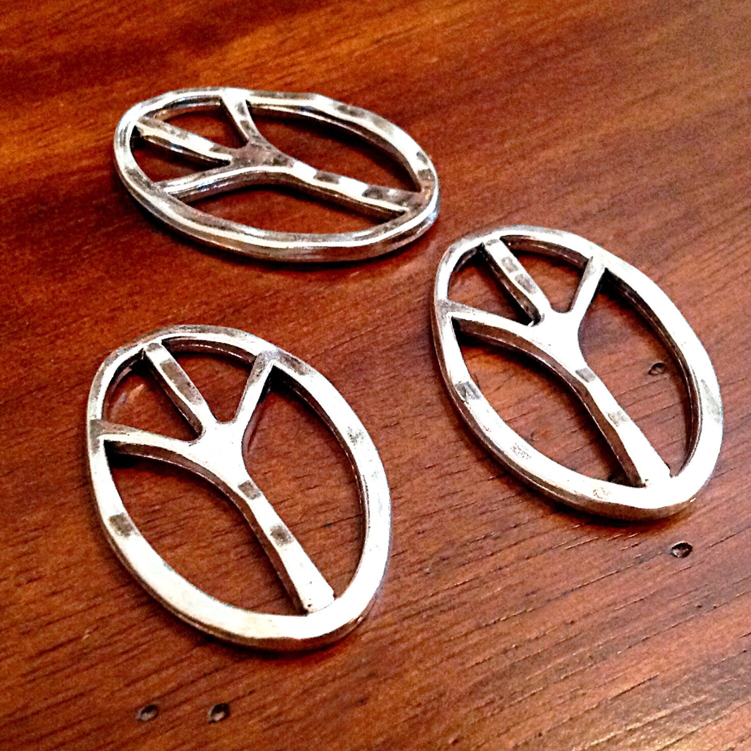 3 Peace Sign Pendants, Silver Peace Connector Pendants, Yoga Charms, Zen Charms, Love and Peace, Large Peace Sign Connector Charms, Findings