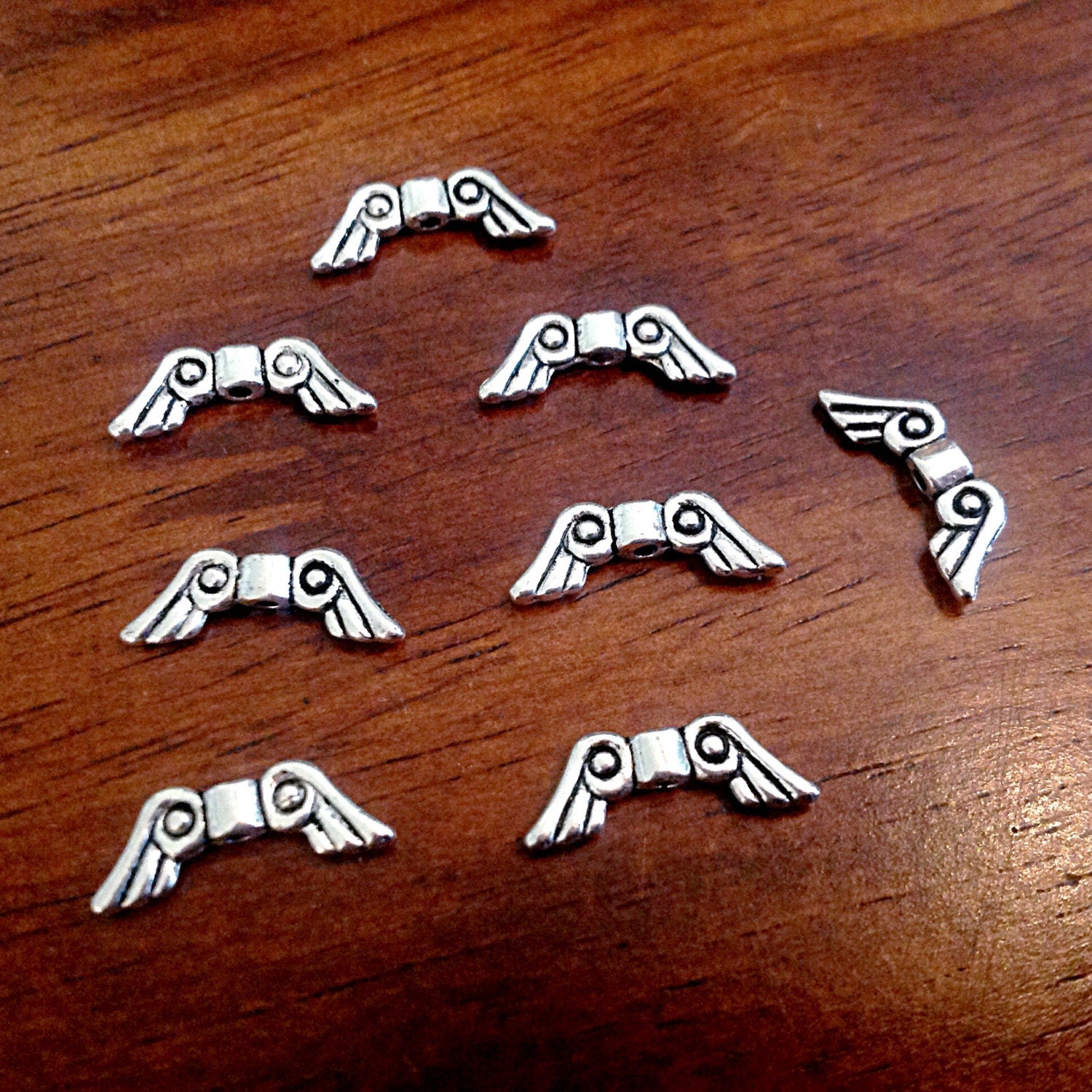 Bulk 25 Angel Wing Charms, 15mm, Antique Silver Charms, Findings, Wing Connectors, Connector Charms, Double Sided, Craft & Jewelry Supplies