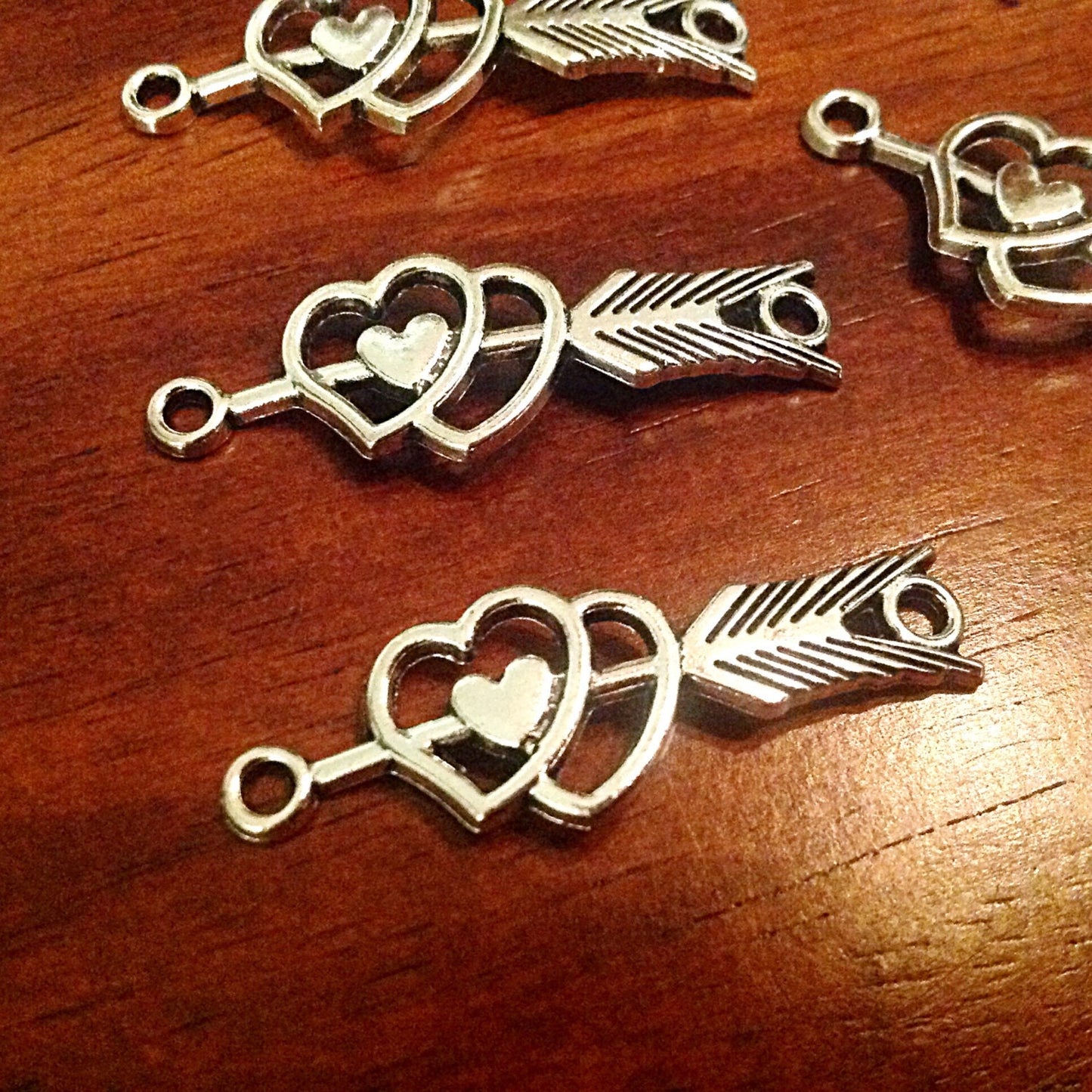 10pcs, 2 Loop Connector Charms, Bracelet Connector Charms, Heart & Arrow Connector Charms, Love Connector Charms, Bracelet Connectors