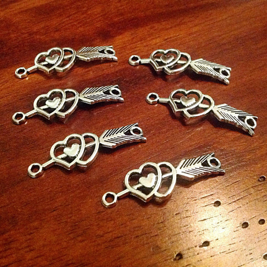 10pcs, 2 Loop Connector Charms, Bracelet Connector Charms, Heart & Arrow Connector Charms, Love Connector Charms, Bracelet Connectors