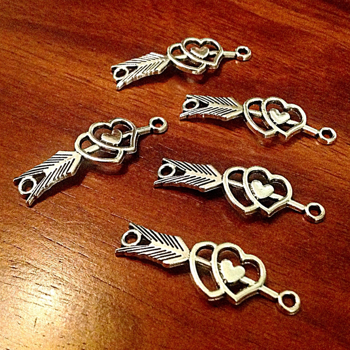 10pcs, 2 Loop Connector Charms, Bracelet Connector Charms, Heart & Arrow Connector Charms, Love Connector Charms, Bracelet Connectors