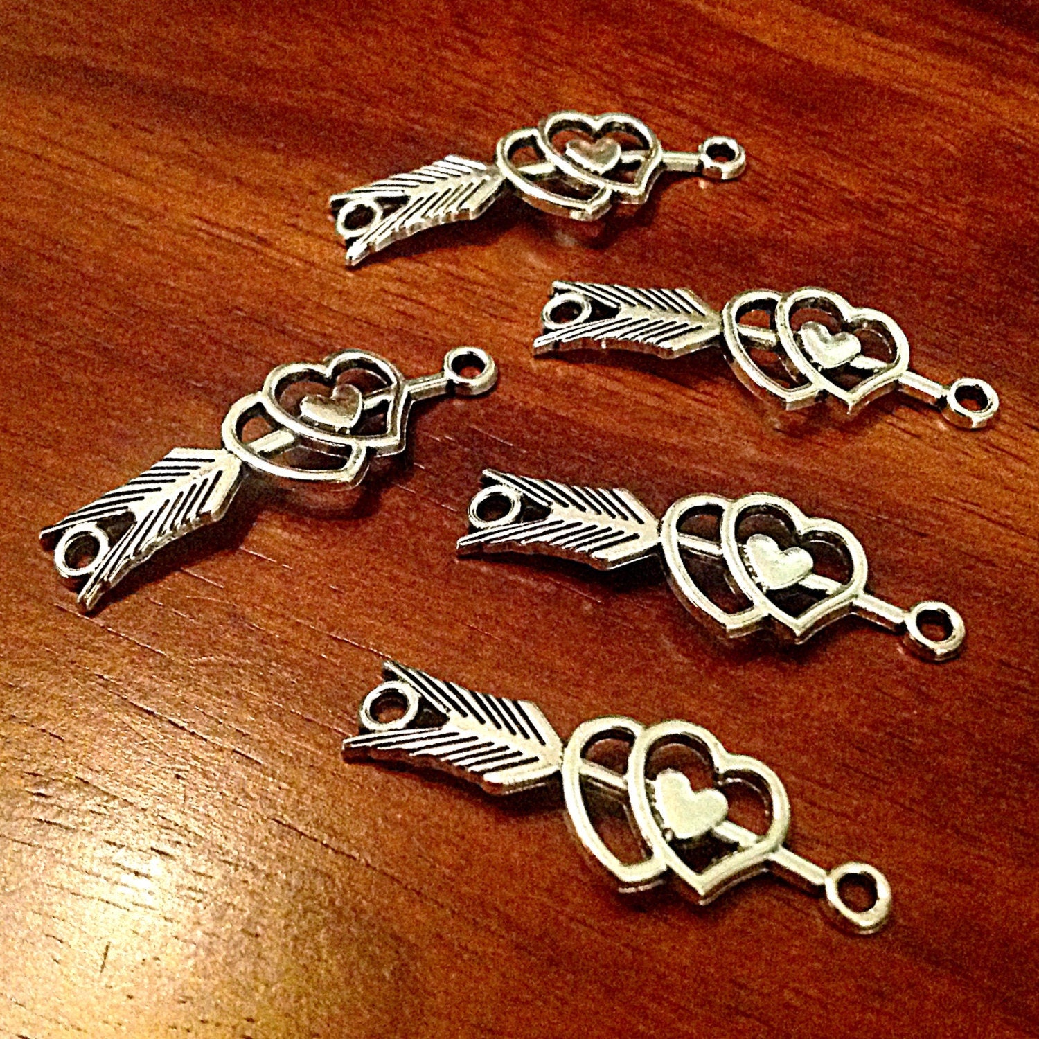 10pcs, 2 Loop Connector Charms, Bracelet Connector Charms, Heart & Arrow Connector Charms, Love Connector Charms, Bracelet Connectors