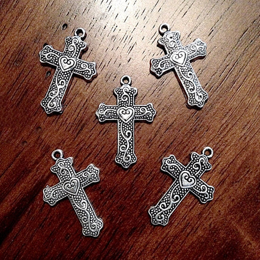 20pcs, Cross Charms, Antique Silver Charms, Silver Cross Charms, Cross, Fancy Cross Cnarms, Crusafix Charms, Cross Pendants, Findings
