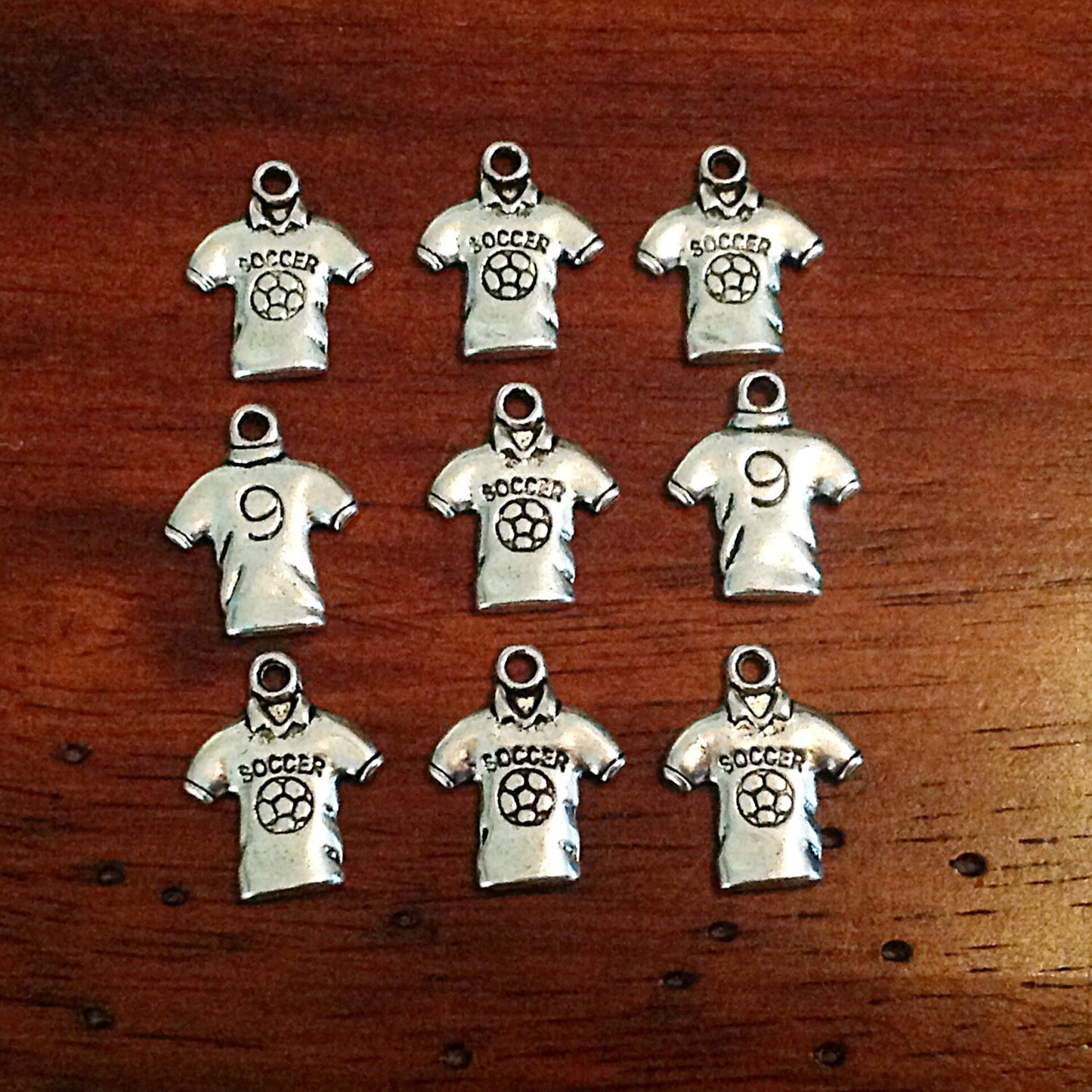 Soccer Charms, 20pcs, Soccer Shirt Charms, Soccer Jersey Charms, Soccer Ball Charms, Sports Charms, Double Sided Soccer Charms, Findings