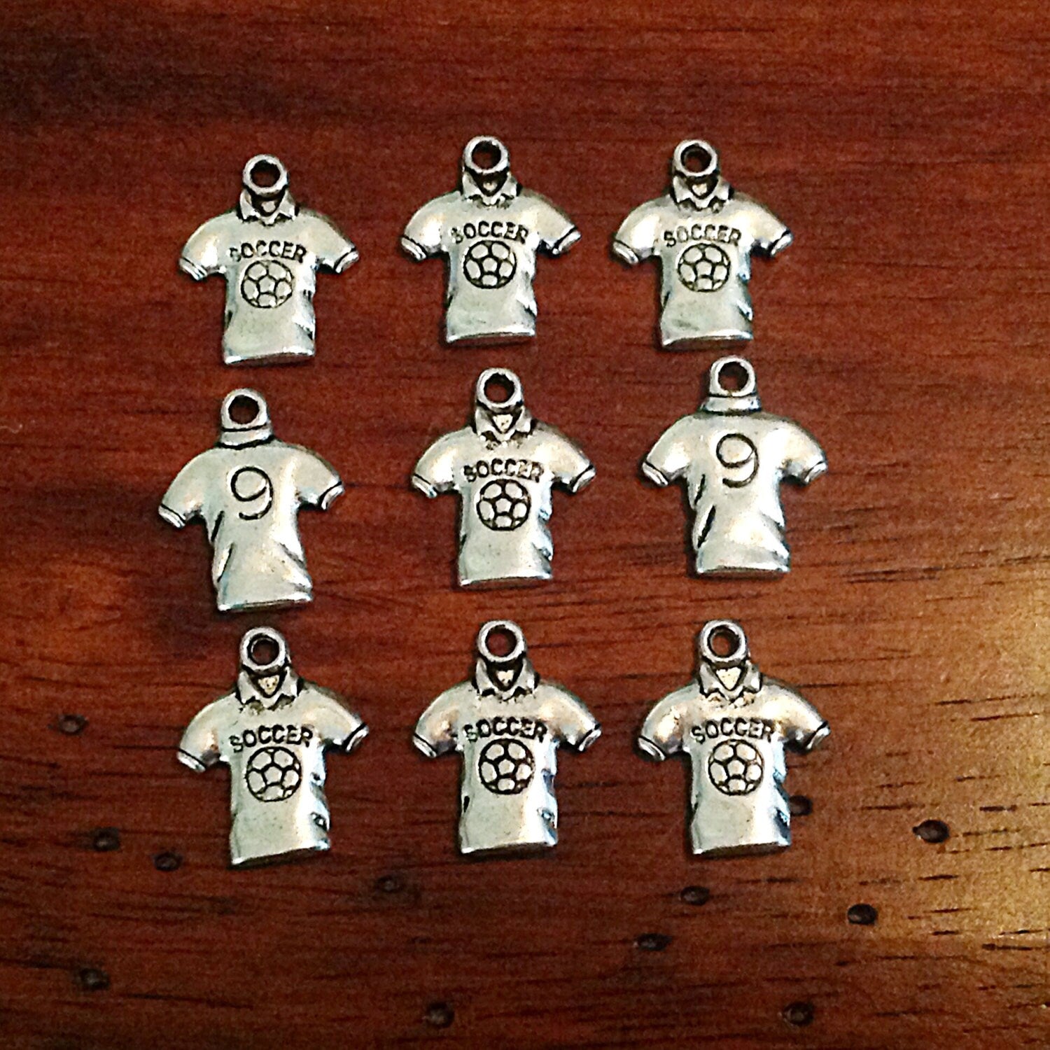 Soccer Charms, 20pcs, Soccer Shirt Charms, Soccer Jersey Charms, Soccer Ball Charms, Sports Charms, Double Sided Soccer Charms, Findings