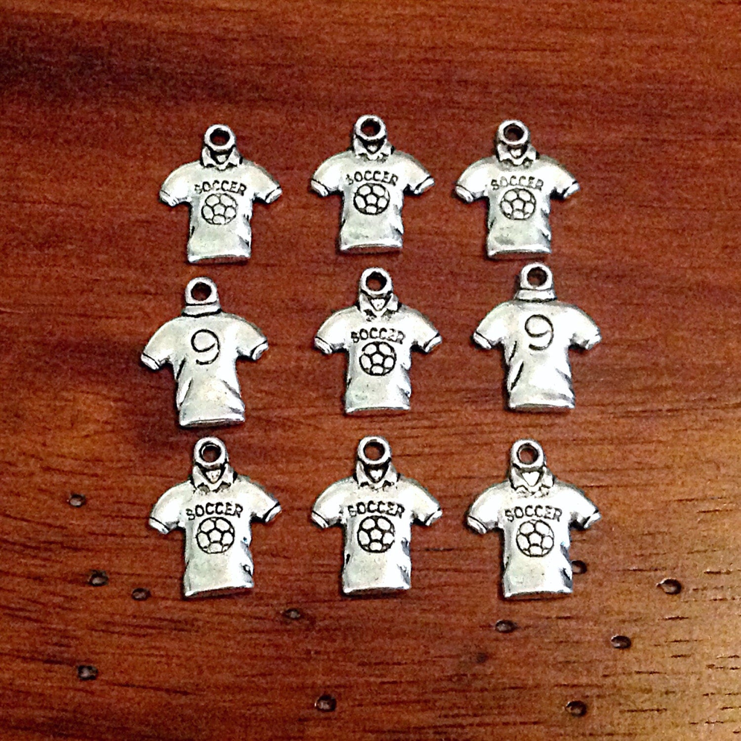 Soccer Charms, 20pcs, Soccer Shirt Charms, Soccer Jersey Charms, Soccer Ball Charms, Sports Charms, Double Sided Soccer Charms, Findings