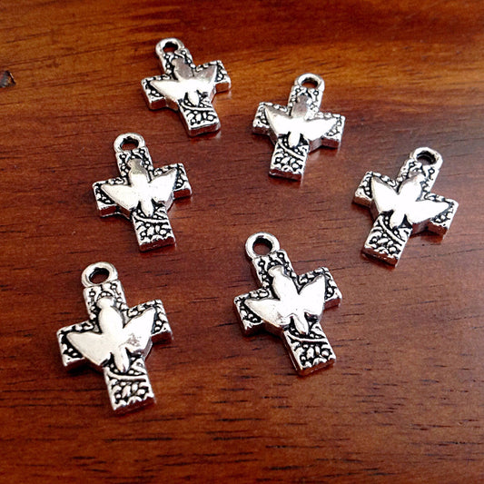 12pcs, Cross Charms, Dove Charms, Antique Silver Charms, Cross with Dove Charms, Armor of God Charm, Craft and Jewelry Supplies, Findings