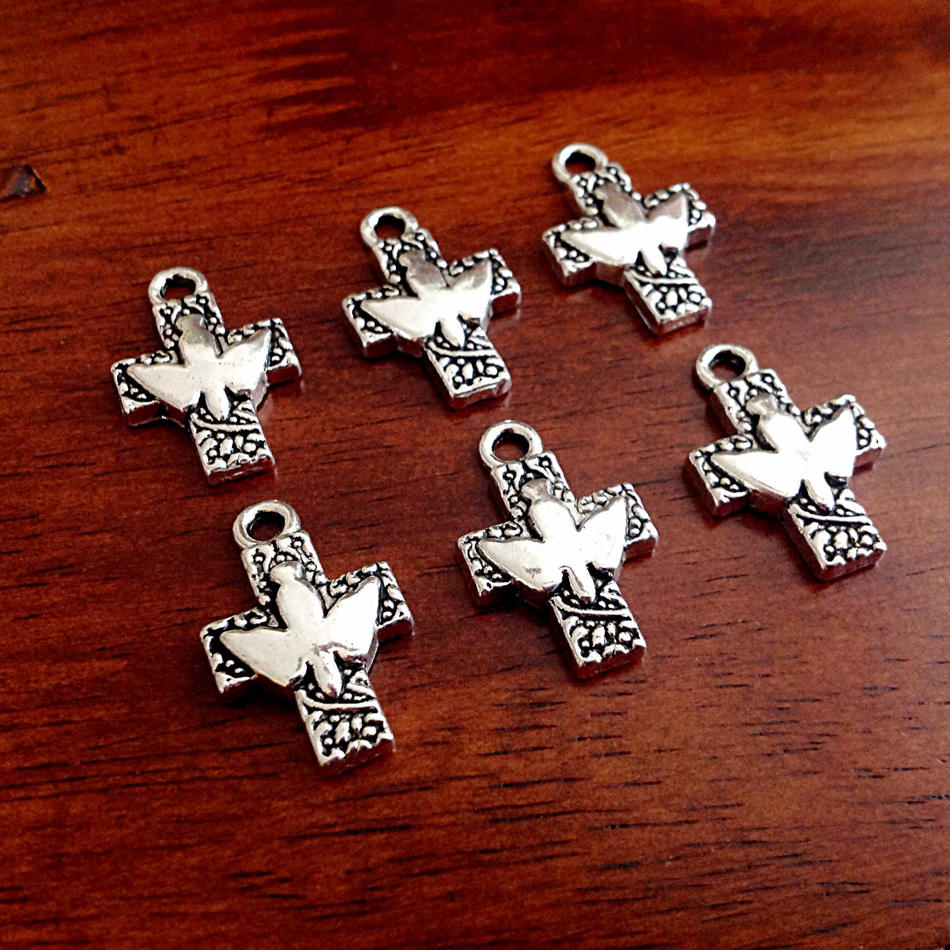 12pcs, Cross Charms, Dove Charms, Antique Silver Charms, Cross with Dove Charms, Armor of God Charm, Craft and Jewelry Supplies, Findings
