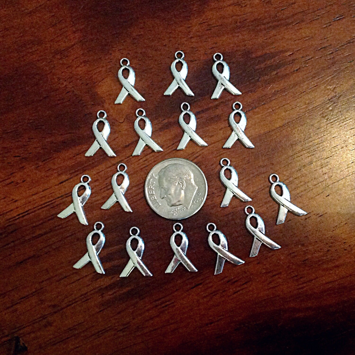 25pcs, Tiny Ribbon Charms, Antique Silver Charms, Ribbon Charms, Hope Ribbon Charms, Awareness Charms, Jewelry and Craft Supplies, Findings