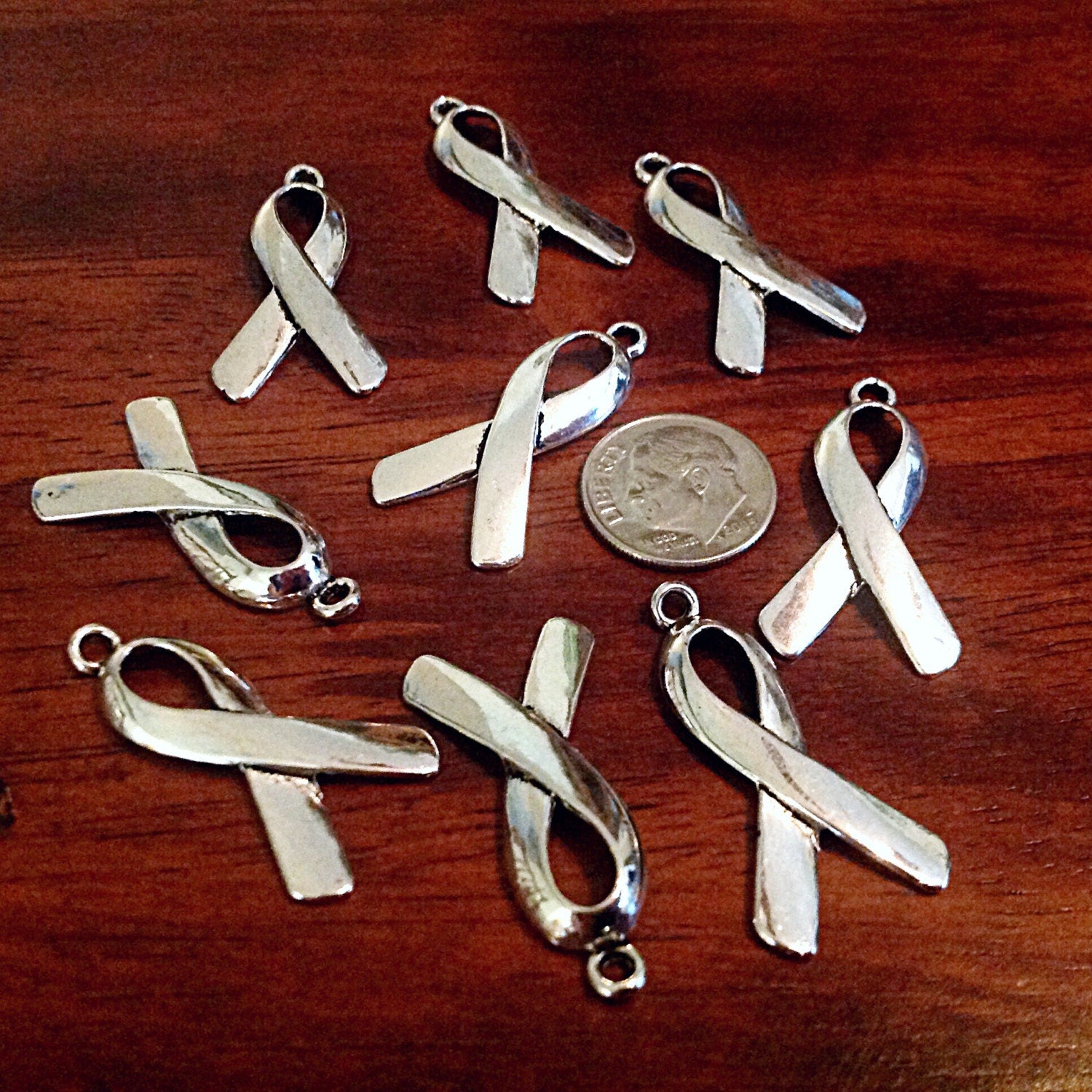 12 Silver Ribbon Charms, Awareness Ribbon Charms, Large Ribbon Charms, Hope Charms, Antique Silver Ribbon, Hope Ribbon Charms, Findings