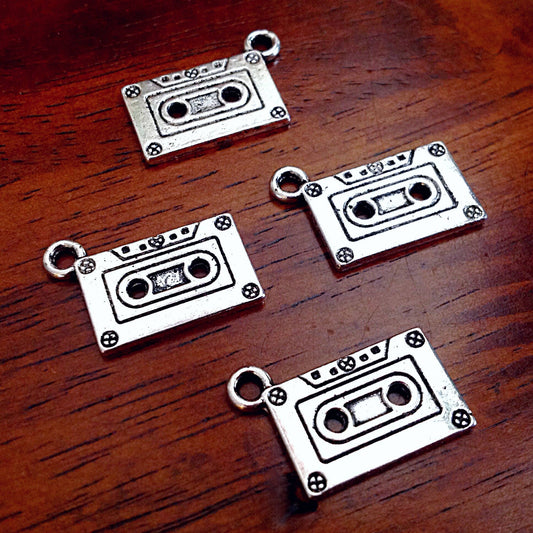 10pcs, Cassette Tape Charms, Antique Silver Charms, 3D Music Casstte Tape Charms, Music Charms,Crafts and Jewelry Supplies and Findings