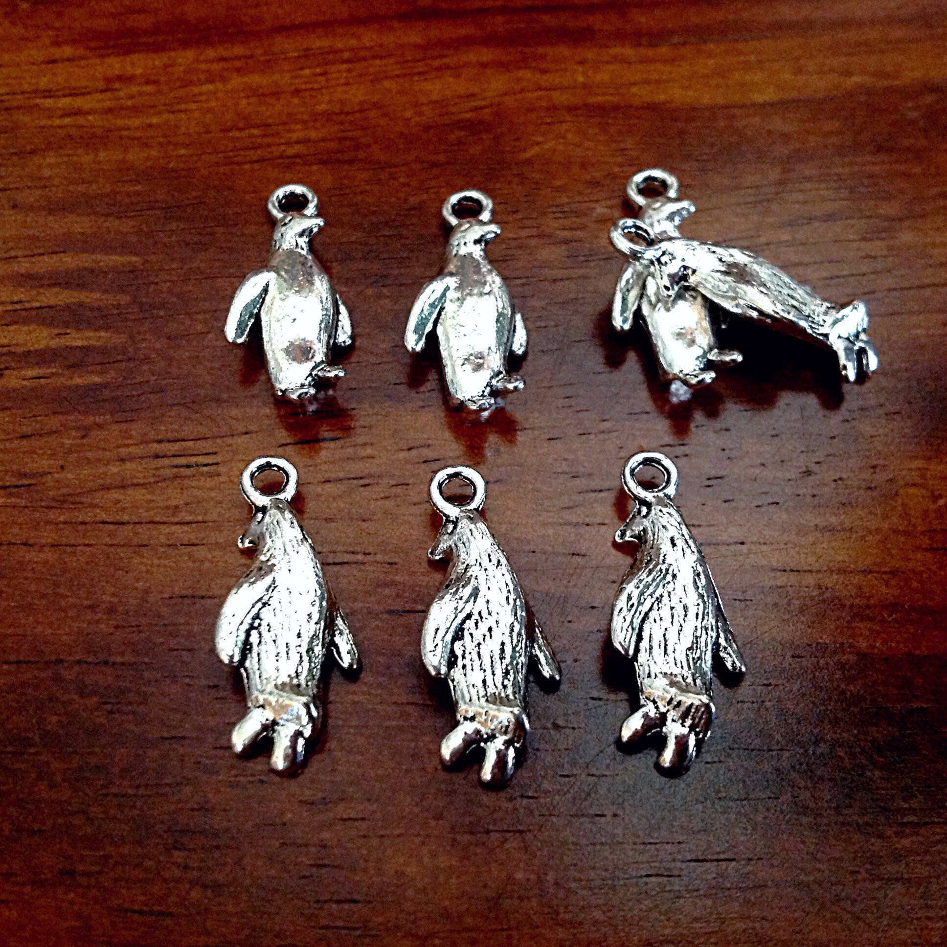 Penguin Charms, 10pcs, Antique Silver Charms, 3D Penguin Charms, Fish Charms, Antarctica Charms, Jewelry and Craft Supplies, Findings