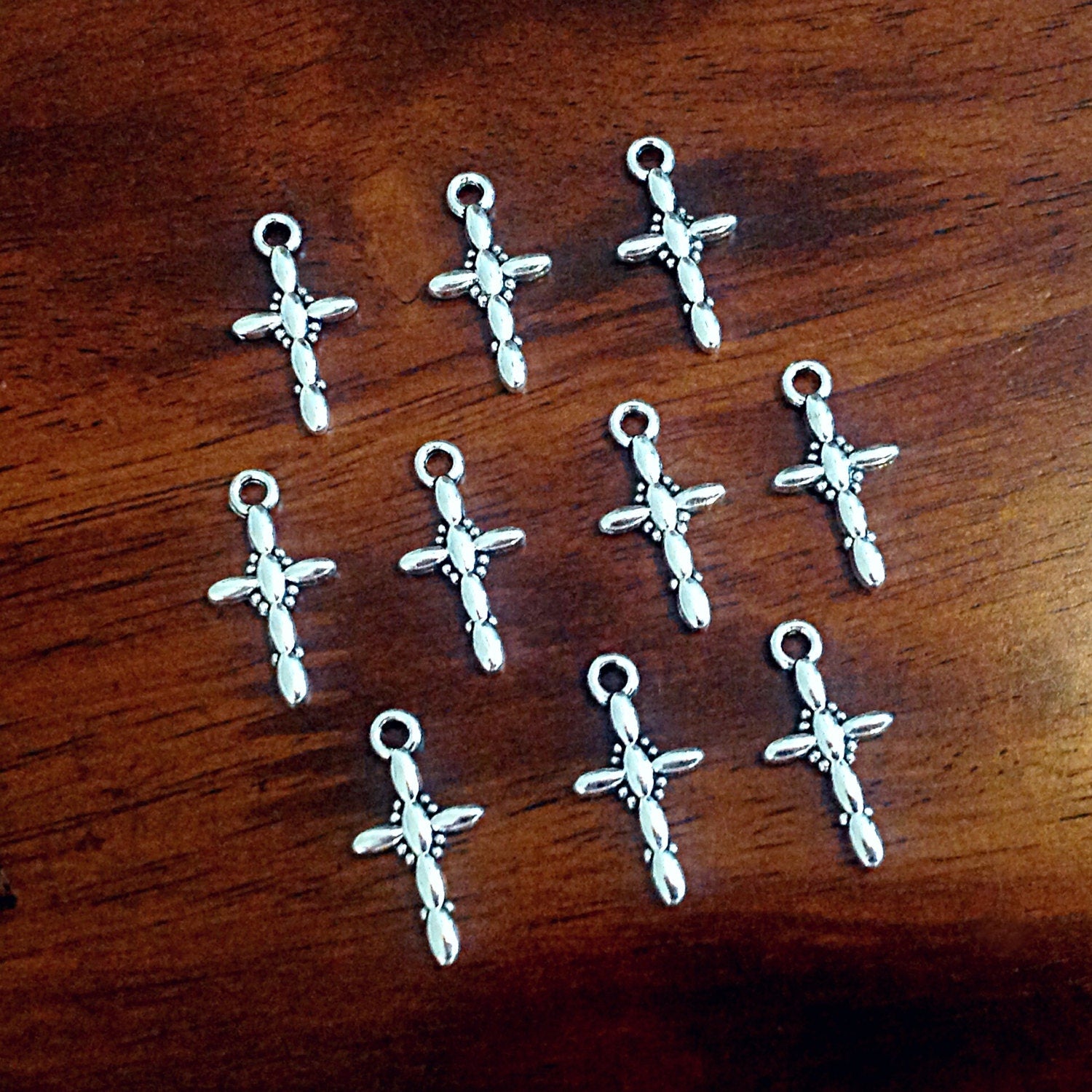 25 Cross Charms, Antique Silver Charms, Silver Cross Charms, Crucifix Charm, Silve Cross, Fancy Cross Charms, Findings, Crafts Supplies