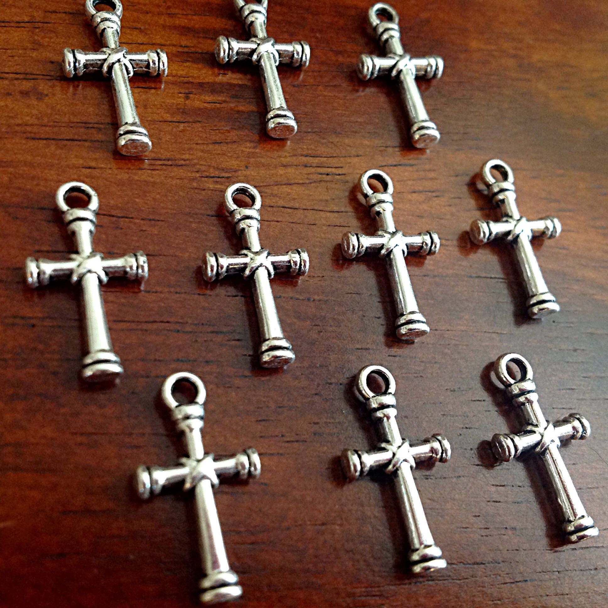 25pcs, Cross Charms, Antique Silver Charms, Cross Pendants, Crucifix Charms, Fancy Cross Charms, Findings, Crafts and Jewelry Supplies
