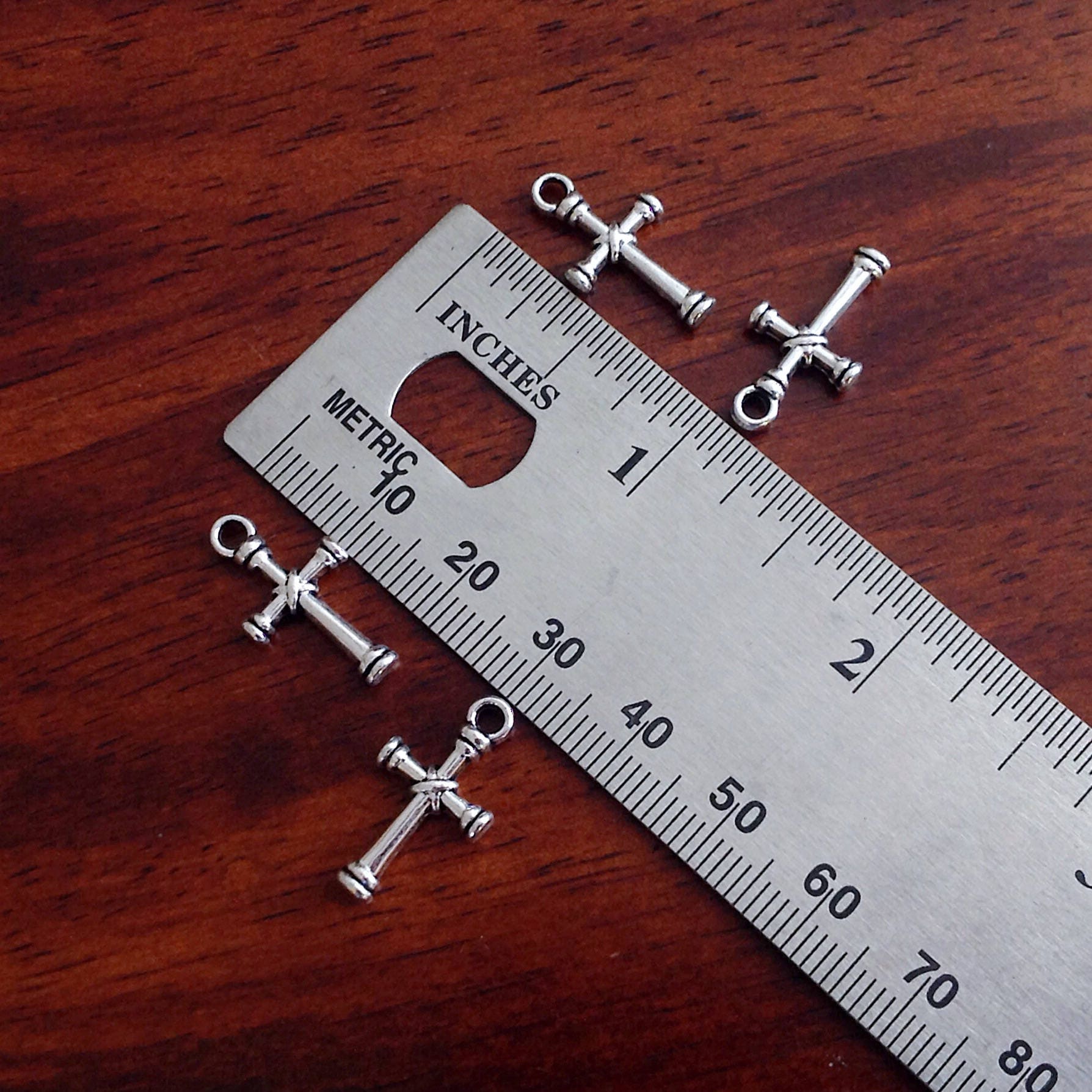 15 Silver Cross Charms, Antique Silver Charms, Cross Charms, Rosary Cross Charms, Double Sided Cross Charms, Fancy Cross Charms, Findings