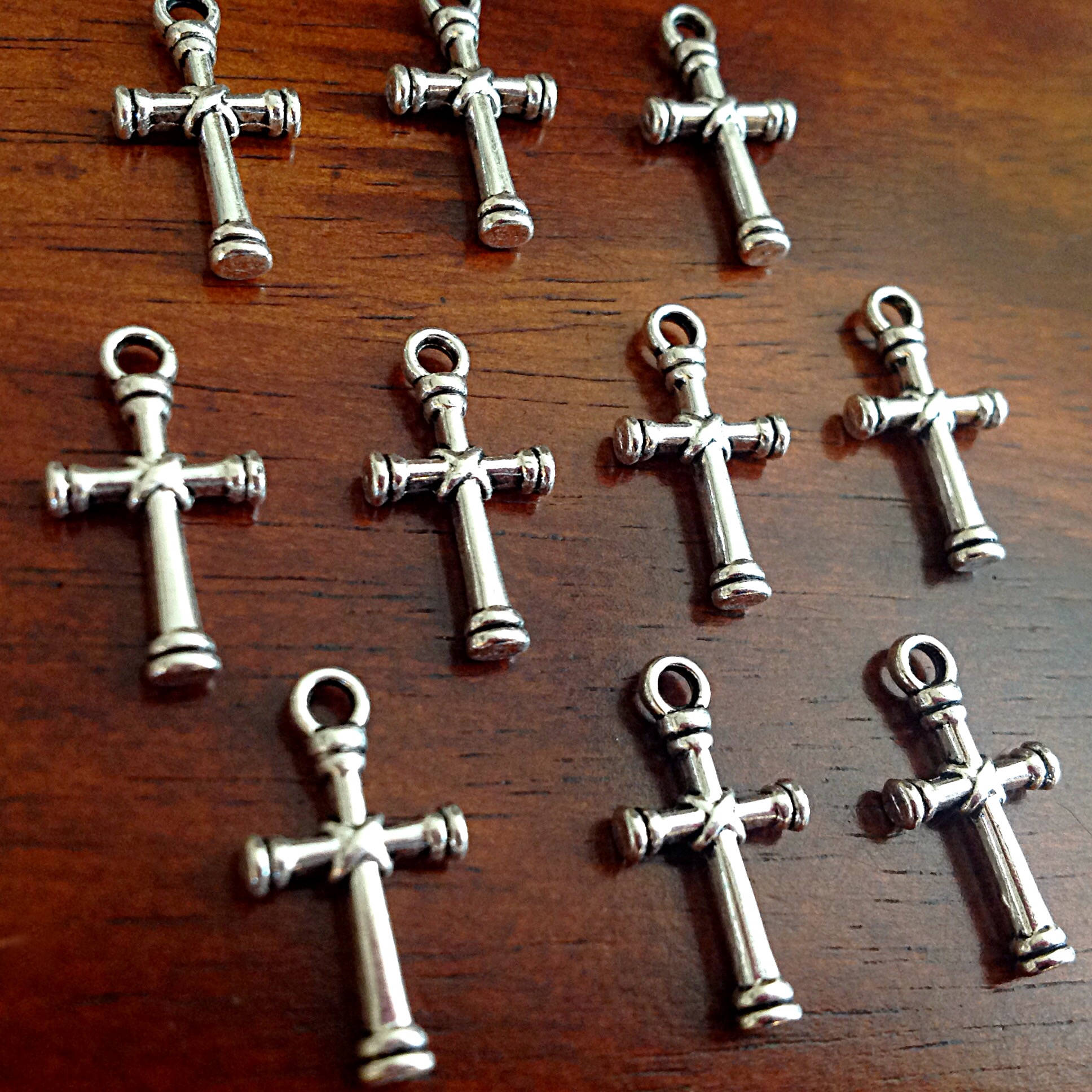 15 Silver Cross Charms, Antique Silver Charms, Cross Charms, Rosary Cross Charms, Double Sided Cross Charms, Fancy Cross Charms, Findings