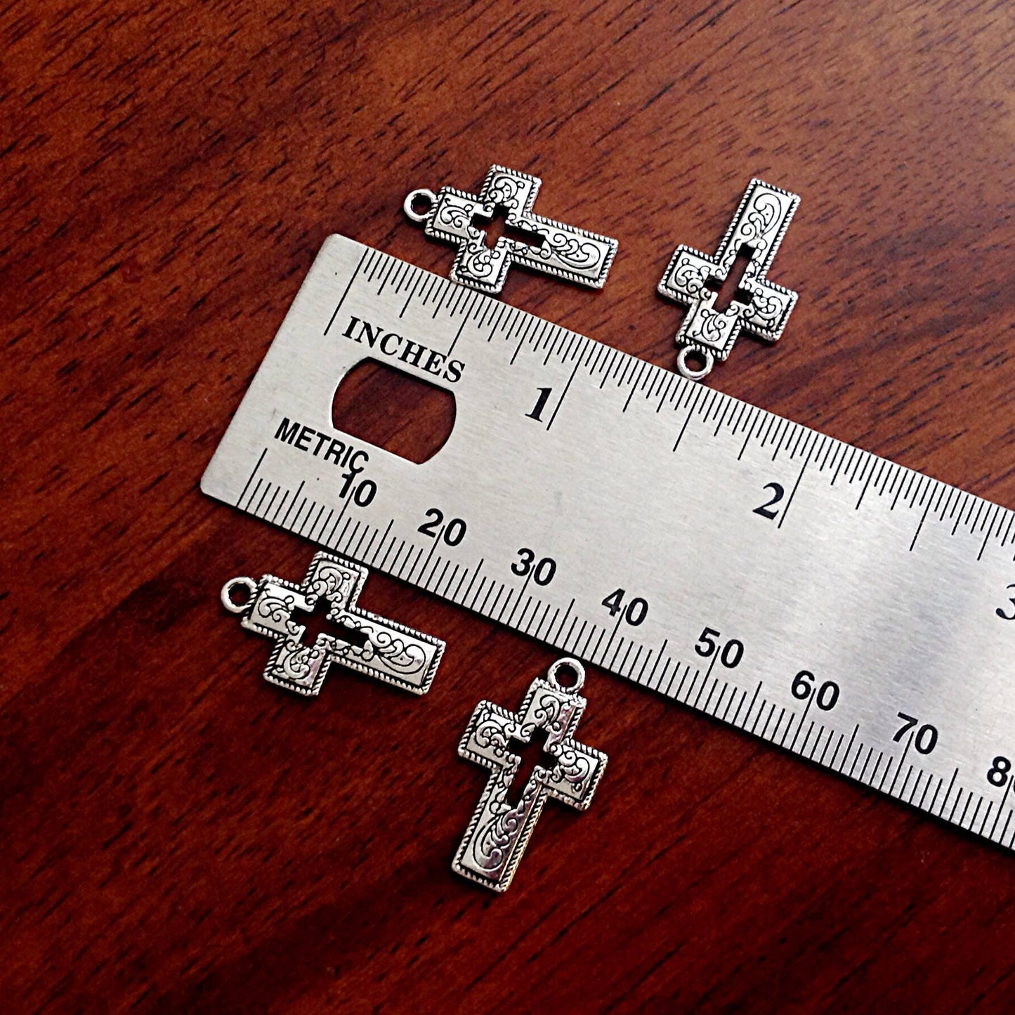 25pcs Cross Charms, Antique Silver Charms, Inside Cross, Hollow Cross, Fancy Cross Charms, Silver Cross Charms, Double Sided Cross, Findings