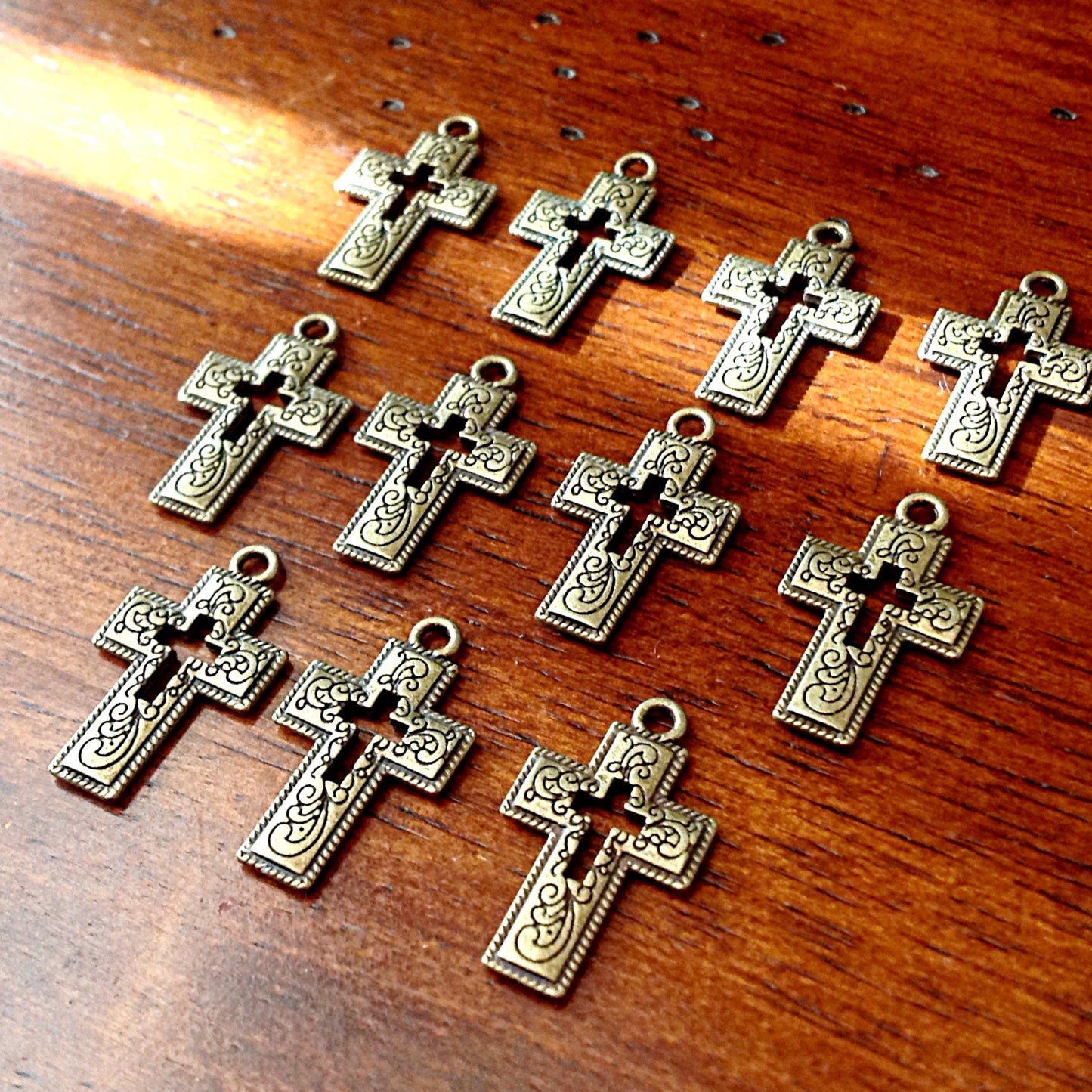 Bulk 25 Cross Charms, Antique Bronze Charms, Hollow Cross Charms, Inside Cross, Double Sided Cross, Findings, Craft and Jewelry Supplies