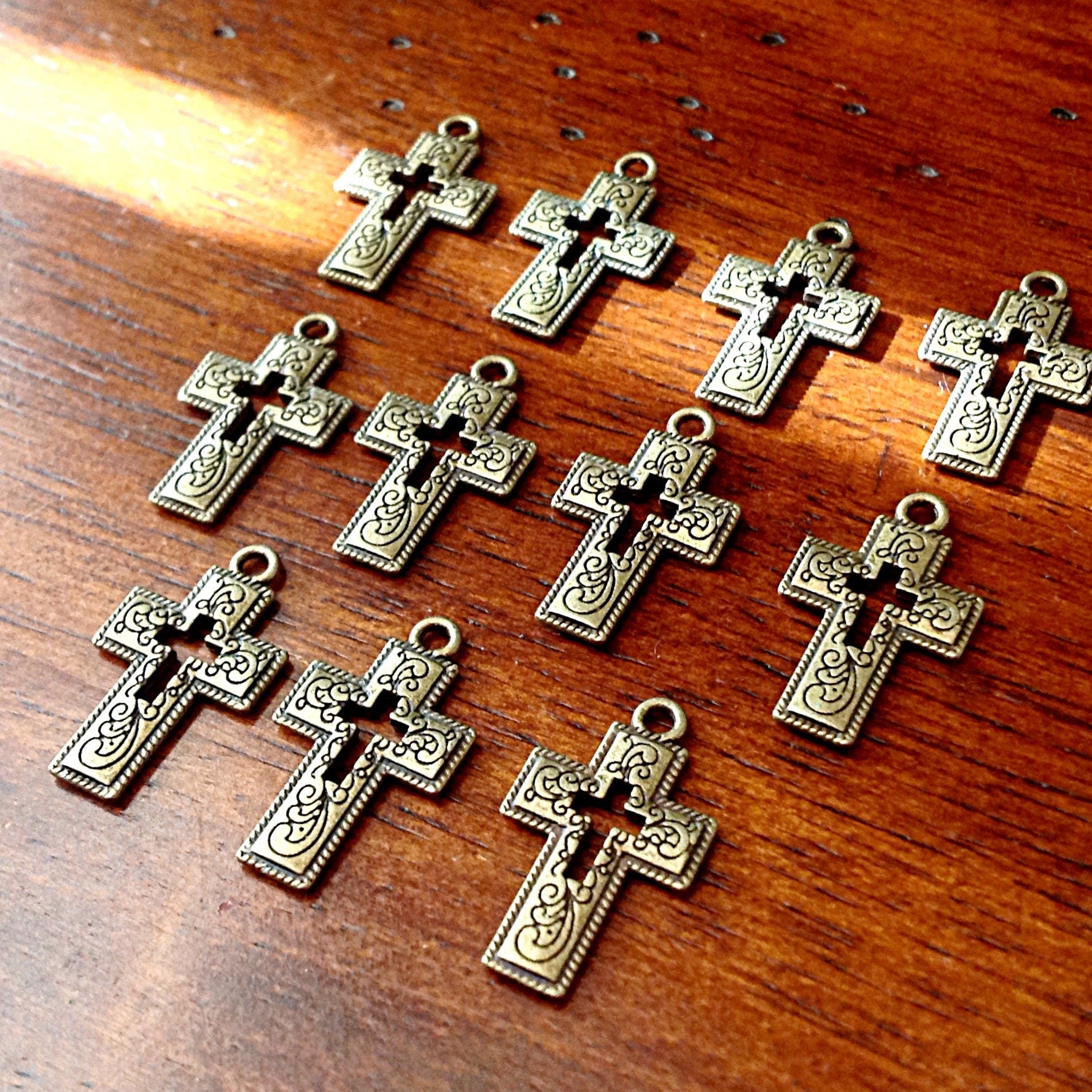 Bulk 25 Cross Charms, Antique Bronze Charms, Hollow Cross Charms, Inside Cross, Double Sided Cross, Findings, Craft and Jewelry Supplies