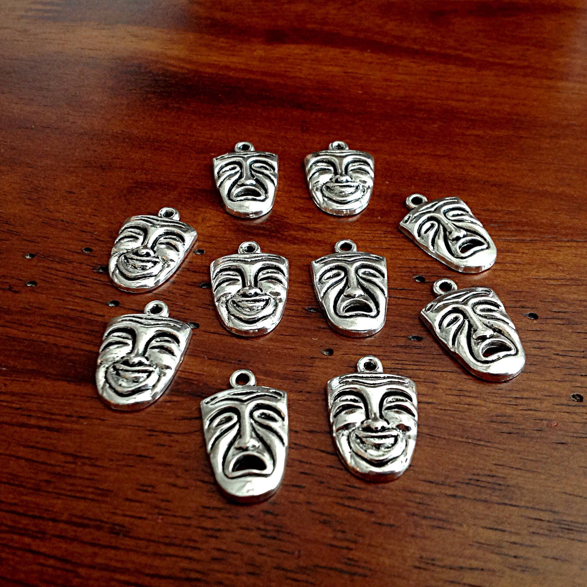 20pc Drama Charms, Antique Silver Mask Charms, Tradgety Charms, Theater Charms, Silver Drama Charms, Findings, Crafting and Jewelry Supplies