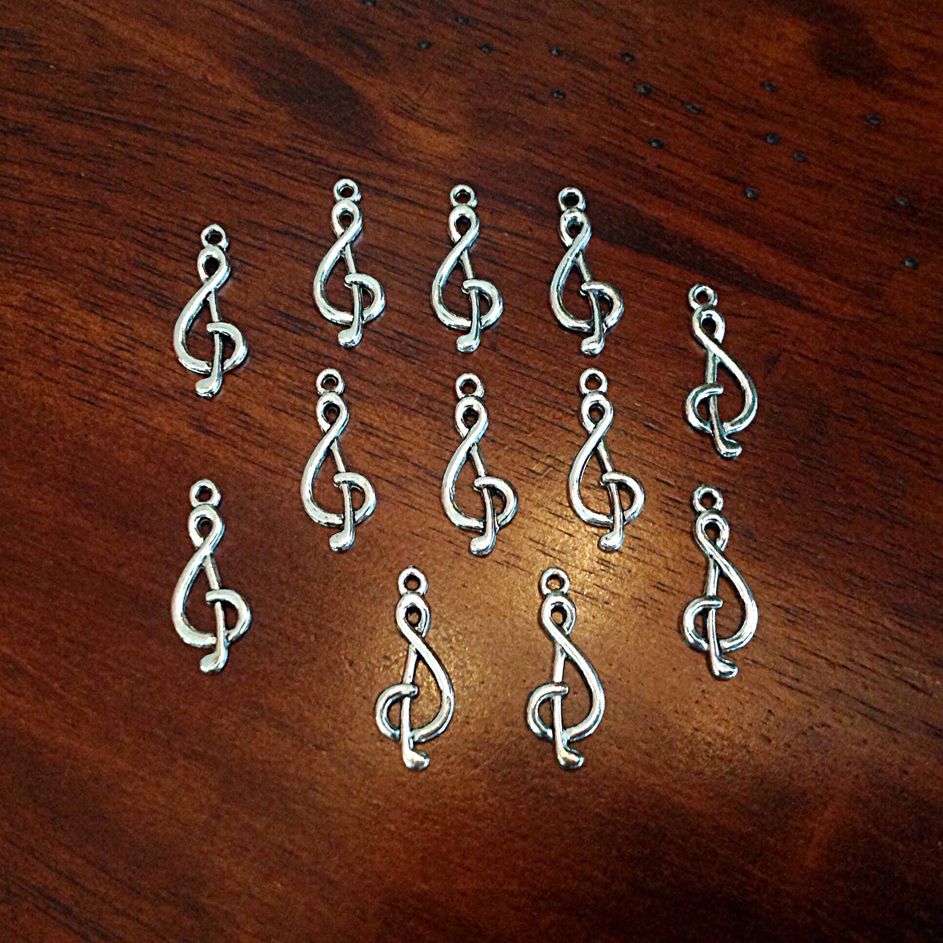 Bulk 20 Music Note Charms, Antique Silver Charms, Silver Music Charms, Treble Clef Charms, Crafts and Jewelry Supplies and Findings