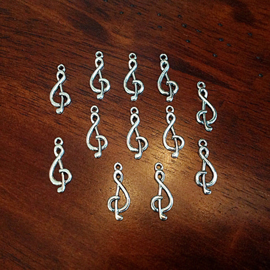Bulk 20 Music Note Charms, Antique Silver Charms, Silver Music Charms, Treble Clef Charms, Crafts and Jewelry Supplies and Findings