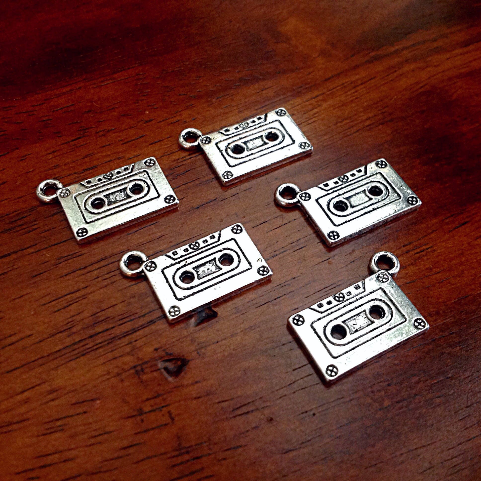 10pcs, Cassette Tape Charms, Antique Silver Charms, 3D Music Casstte Tape Charms, Music Charms,Crafts and Jewelry Supplies and Findings