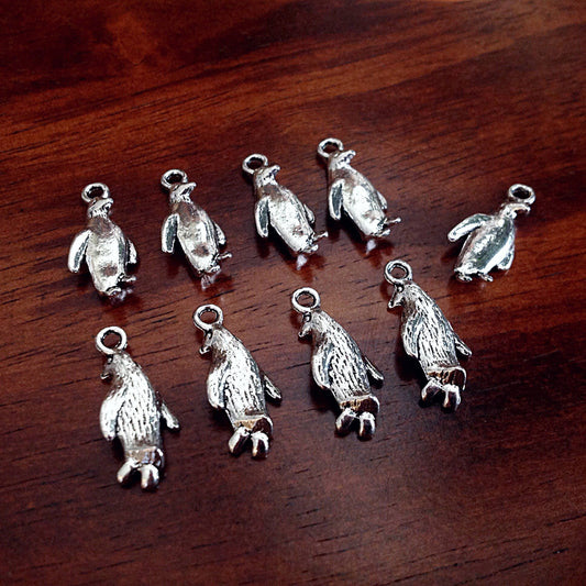 Penguin Charms, 10pcs, Antique Silver Charms, 3D Penguin Charms, Fish Charms, Antarctica Charms, Jewelry and Craft Supplies, Findings