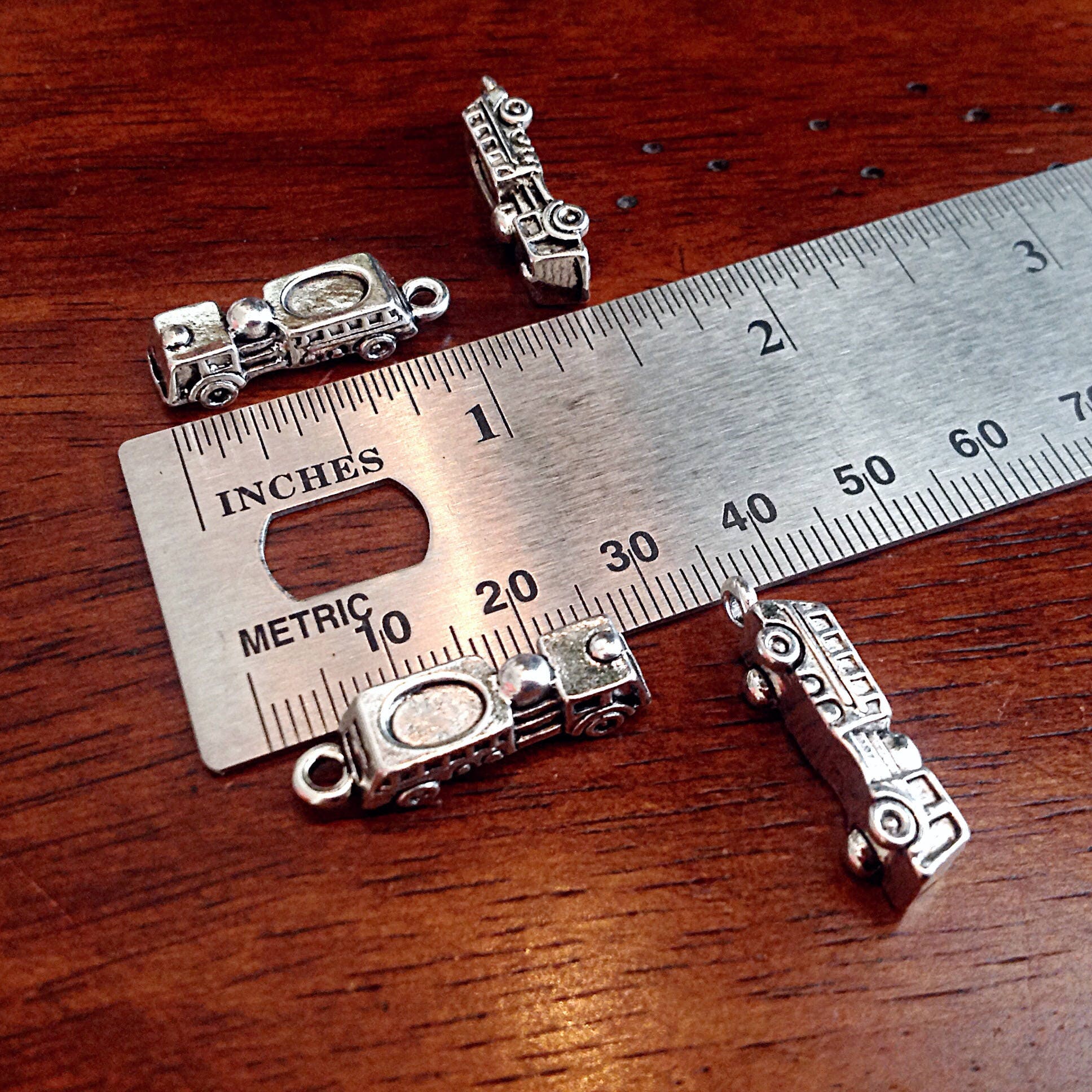 4 Firetruck, Charms, Antique Silver Firetruck Charms, Ladder Truck Charms, Fire Engine Charms, Craft and Jewelry Supplies, Findings