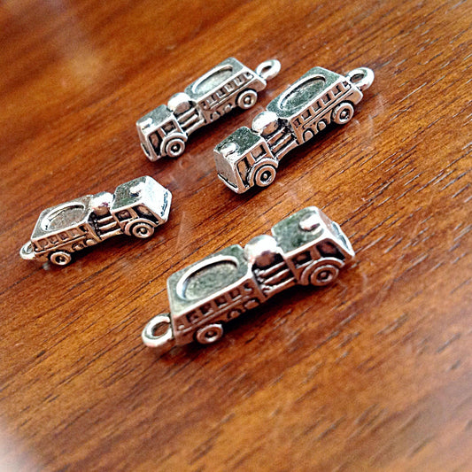 4 Firetruck, Charms, Antique Silver Firetruck Charms, Ladder Truck Charms, Fire Engine Charms, Craft and Jewelry Supplies, Findings