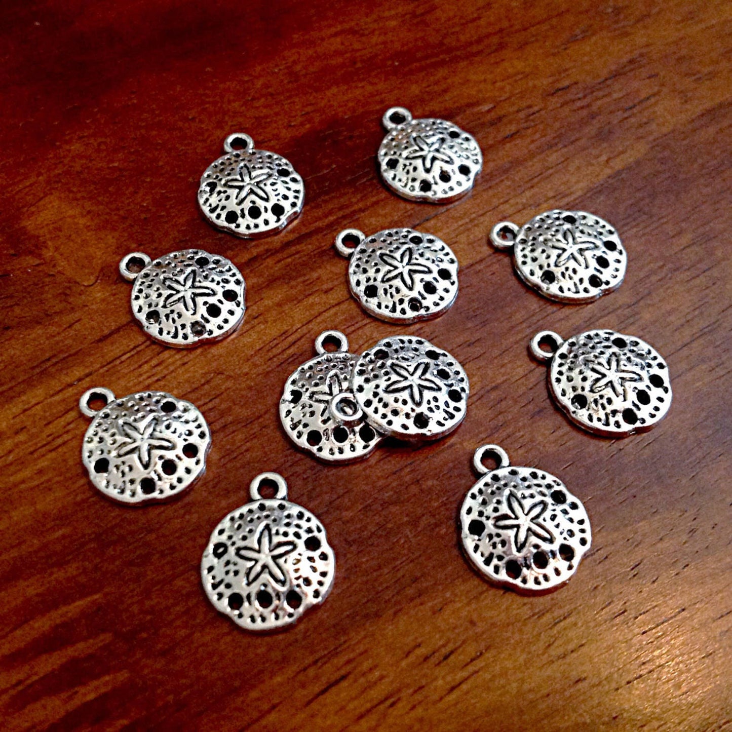Bulk 50, Sand Dollar Charms, Antique Silver Charms, Silver Sand Dollar Charms, Shell Charms, Starfish Charms, Jewelry and Craft Supplies