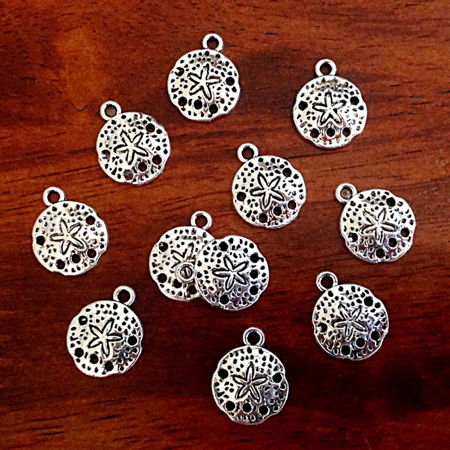 Bulk 50, Sand Dollar Charms, Antique Silver Charms, Silver Sand Dollar Charms, Shell Charms, Starfish Charms, Jewelry and Craft Supplies