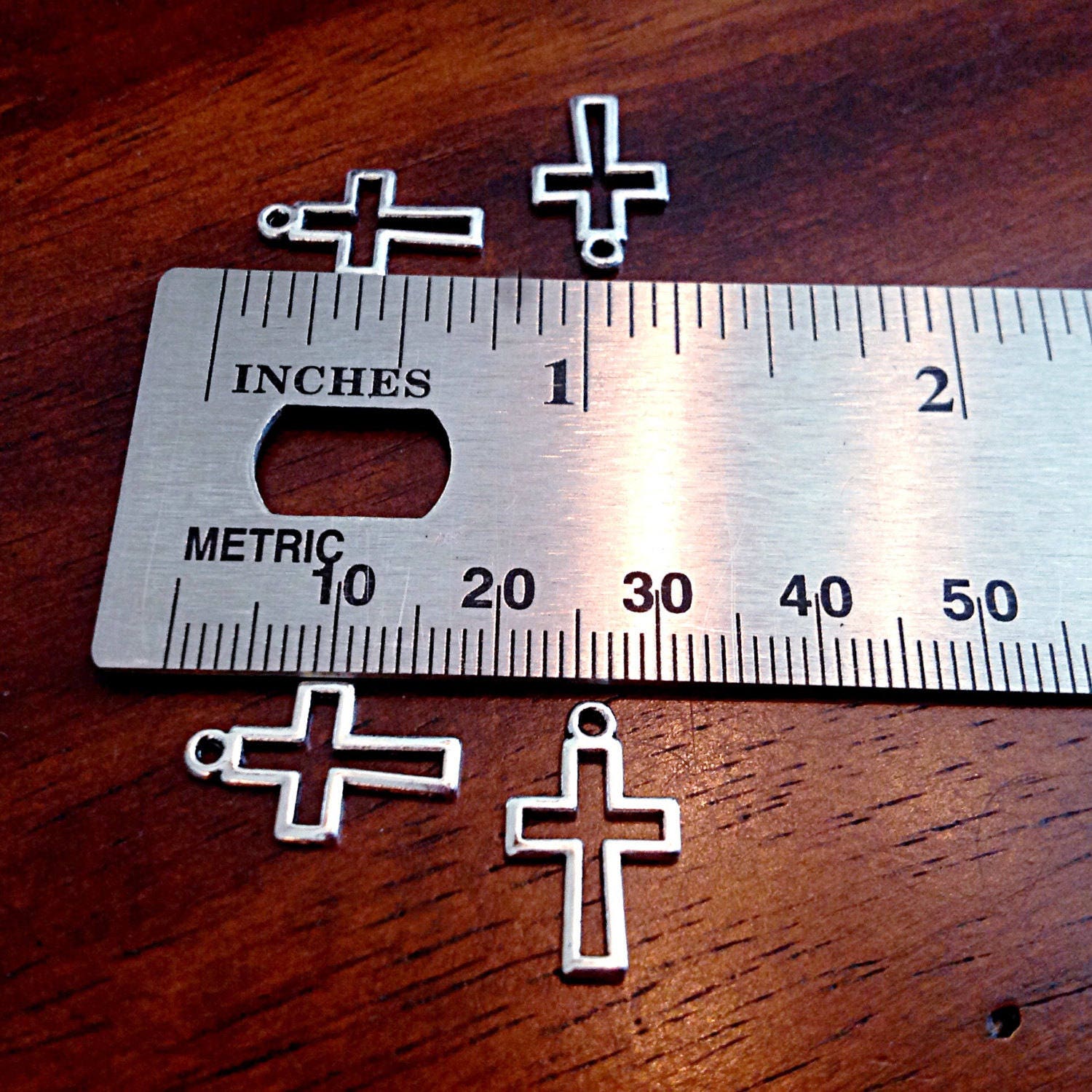 50pcs, Cross Charms, Inside Cross Charms, Antique Silver Cross Charms, Rosary Charms, Double Sided Cross Charms, Catholic Charms, Findings