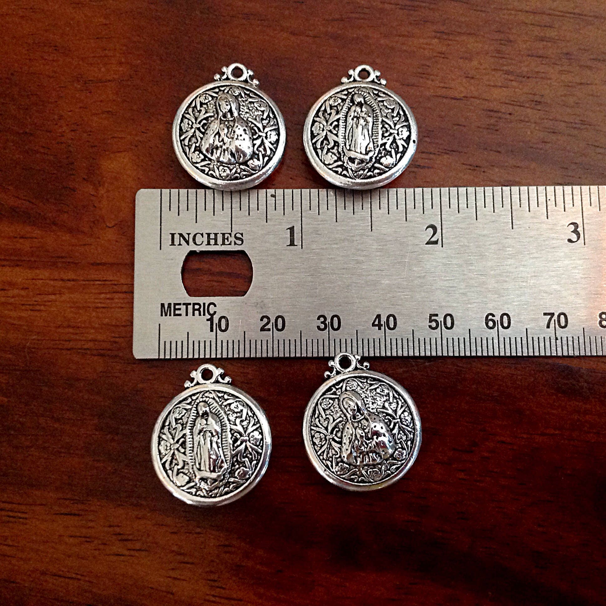 Mother Mary Charms, 5pcs, Miraculous Medal Mother Mary Charms, Virgin Mary Charms, Our Lady of Guadalupe Medallion, Lady of Guadalupe Charms