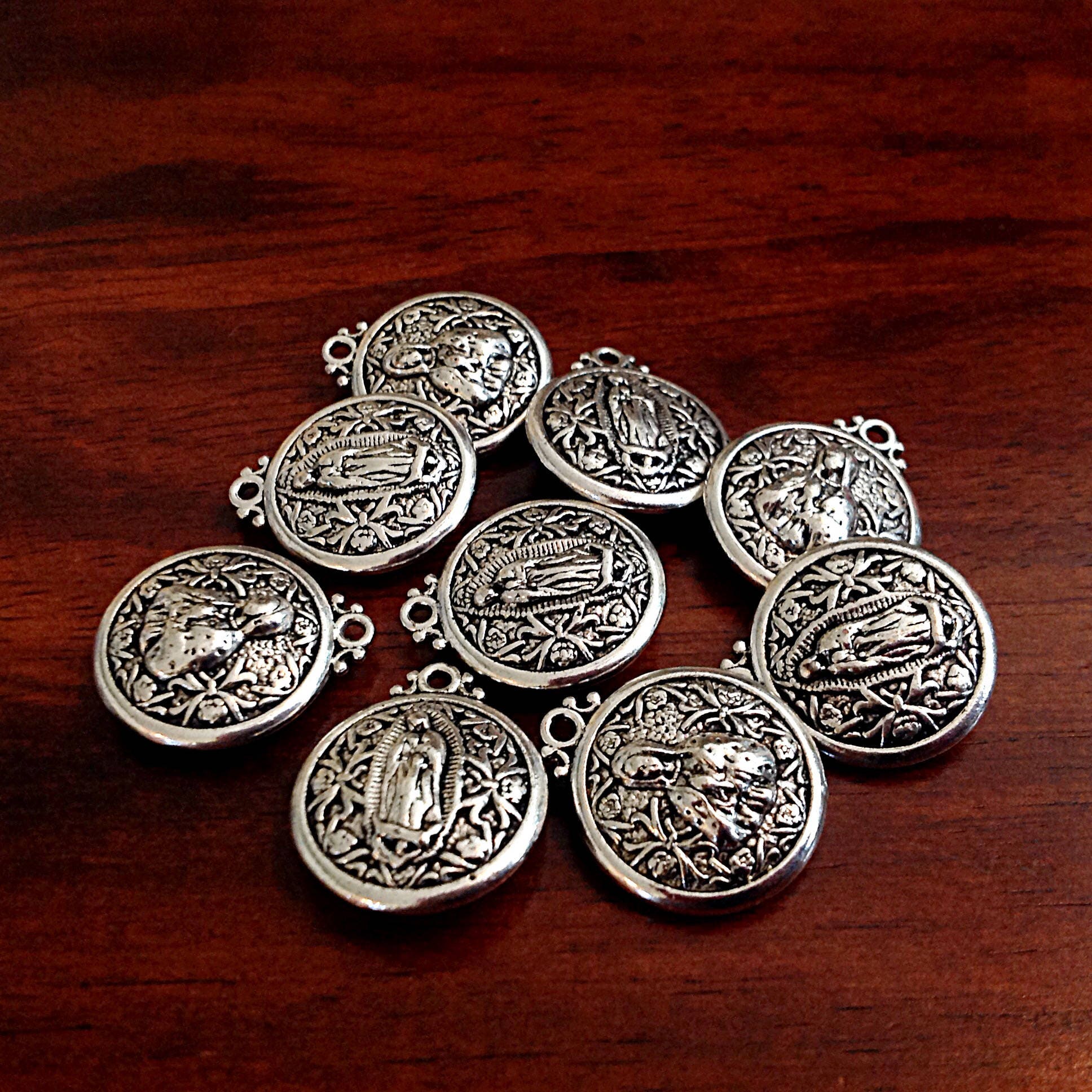 Mother Mary Charms, 10pcs, Miraculous Medal Mother Mary Charms, Virgin Mary Charms, Our Lady of Guadalupe Medallion, Lady Guadalupe Charms